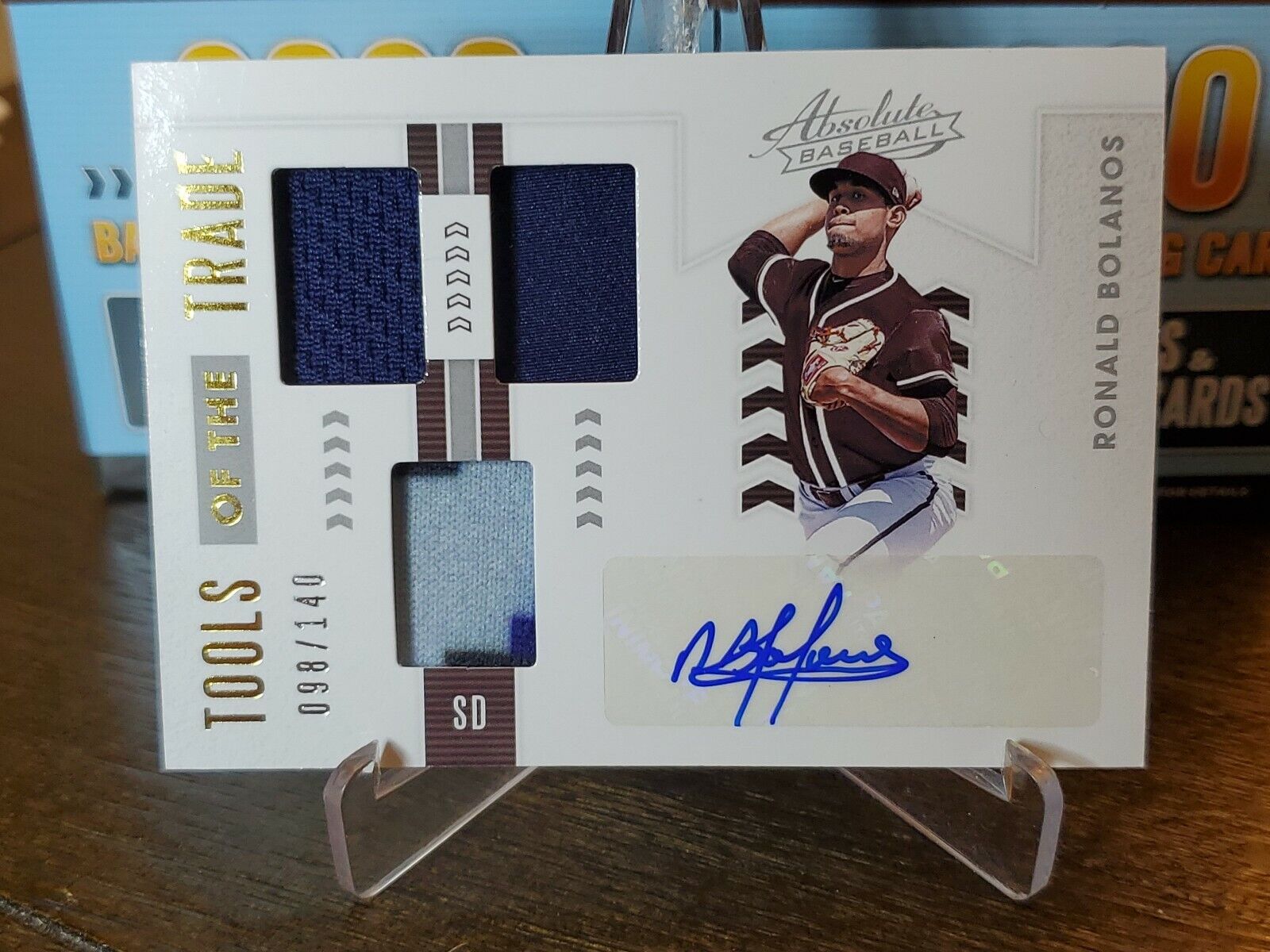 RONALD BOLANOS 2020 PANINI ABSOLUTE AUTO TRIPLE RELIC RC #098/140 PADRES