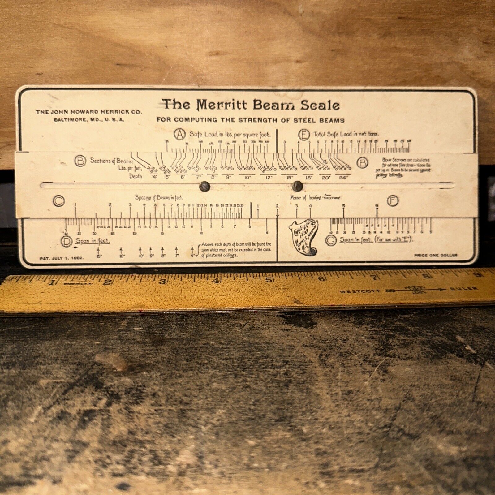 The Merritt Beam Scale (Slide Chart) For Computing Strength of Steel Beams 1902