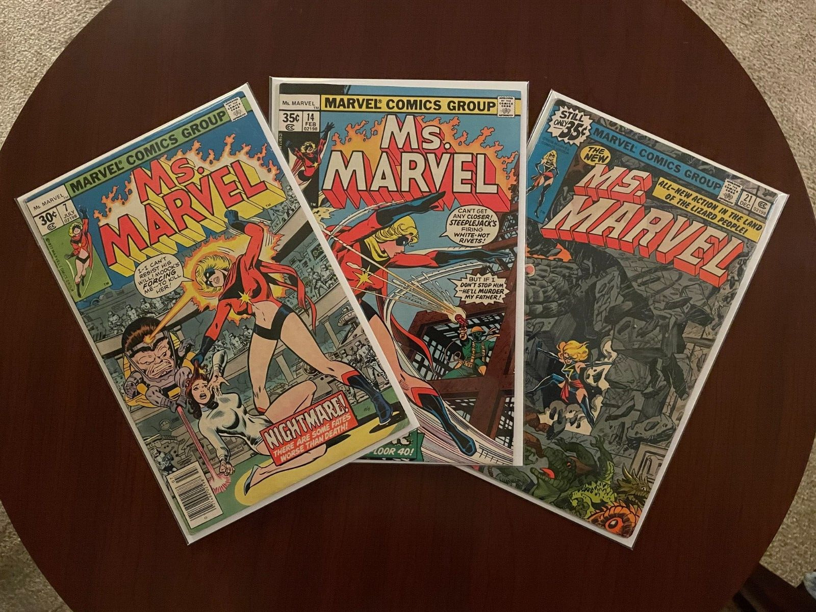 (Lot of 3 Comics) Ms. Marvel #7 #14 #21 (Marvel 1977-78) Dave Cockrum Bronze Age