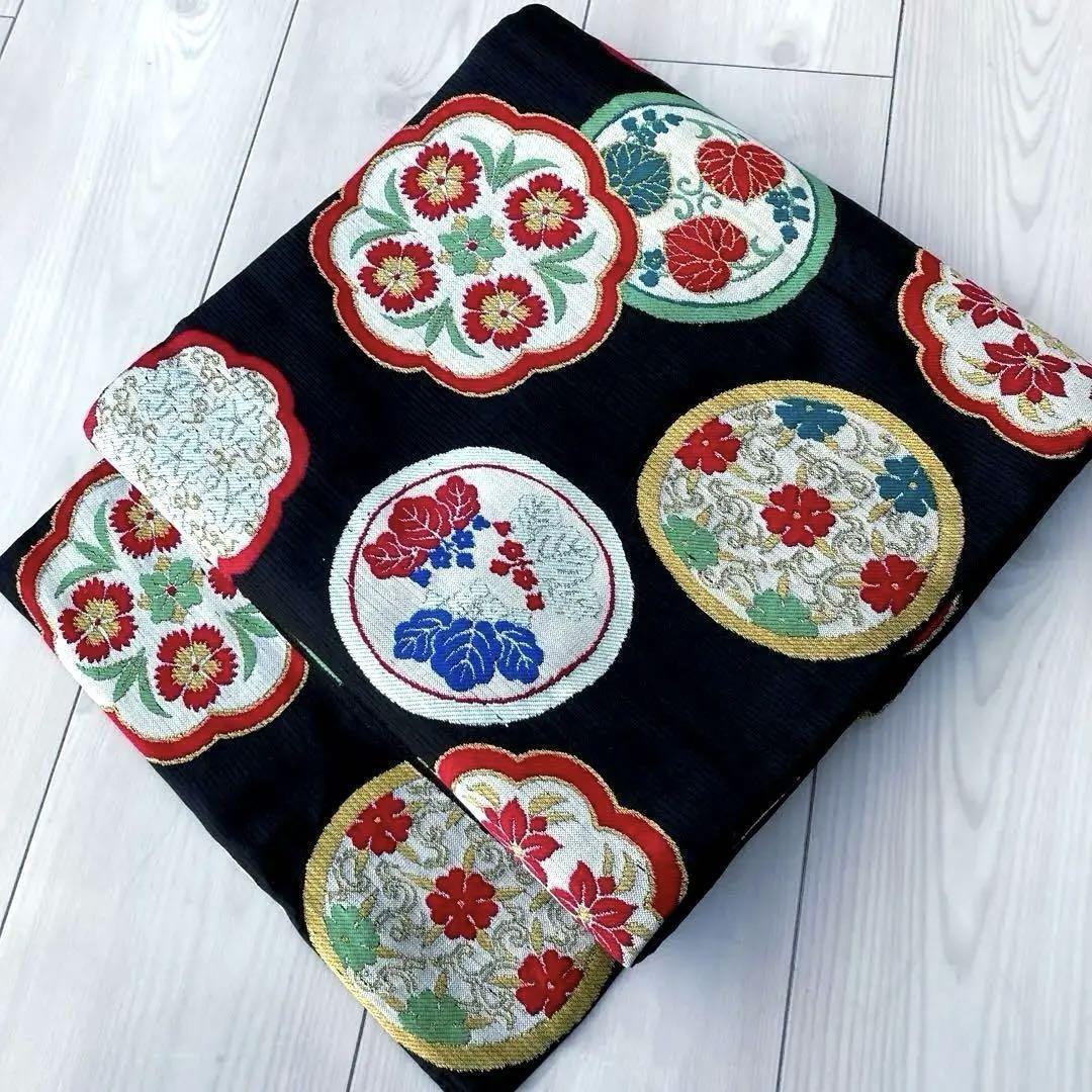 Japanese Antique Summer Obi Nagoya Silk Rug Woven Flower Pattern Pure 30