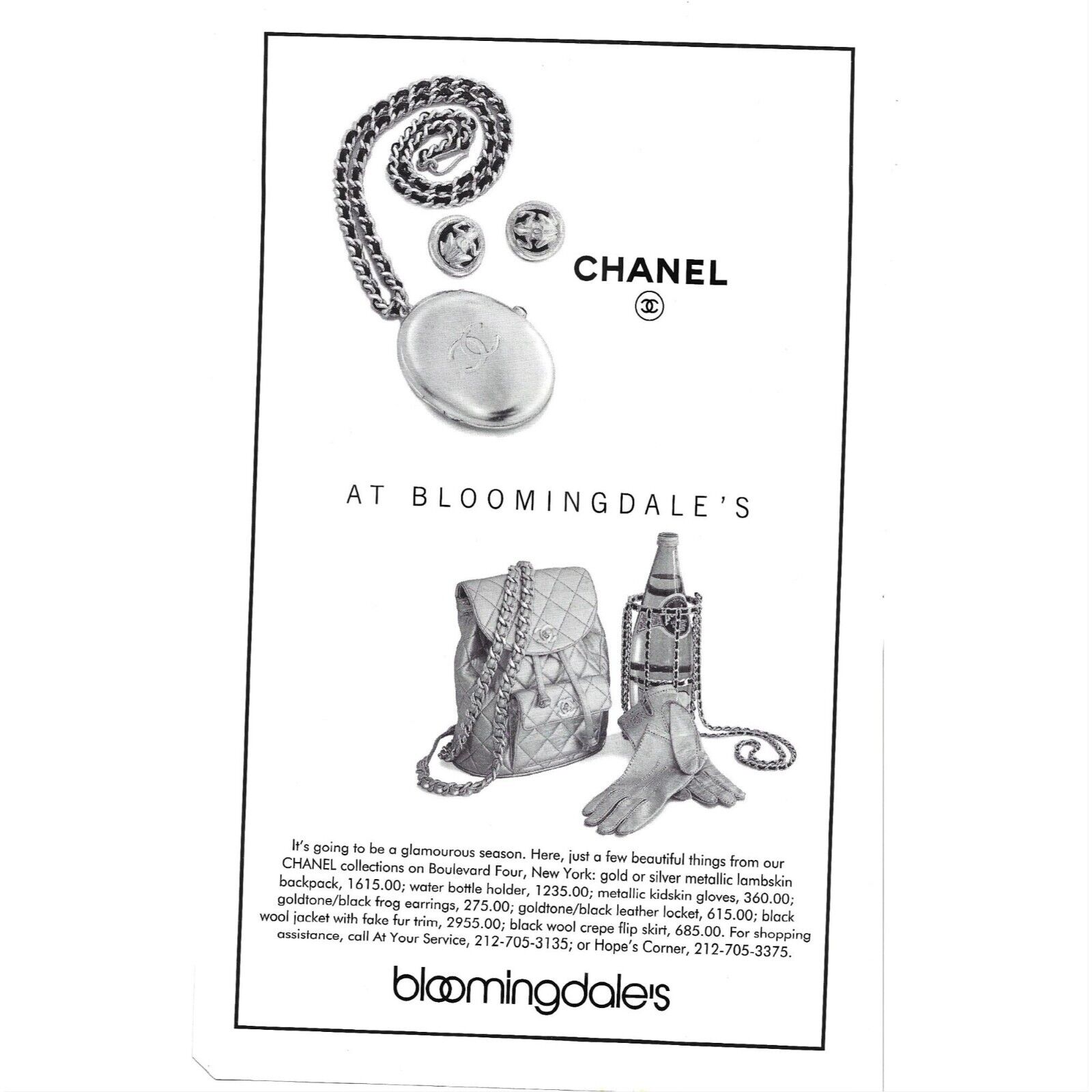 Chanel at Bloomingdale\'s New York ADVERT 1990s  Vintage Print Ad