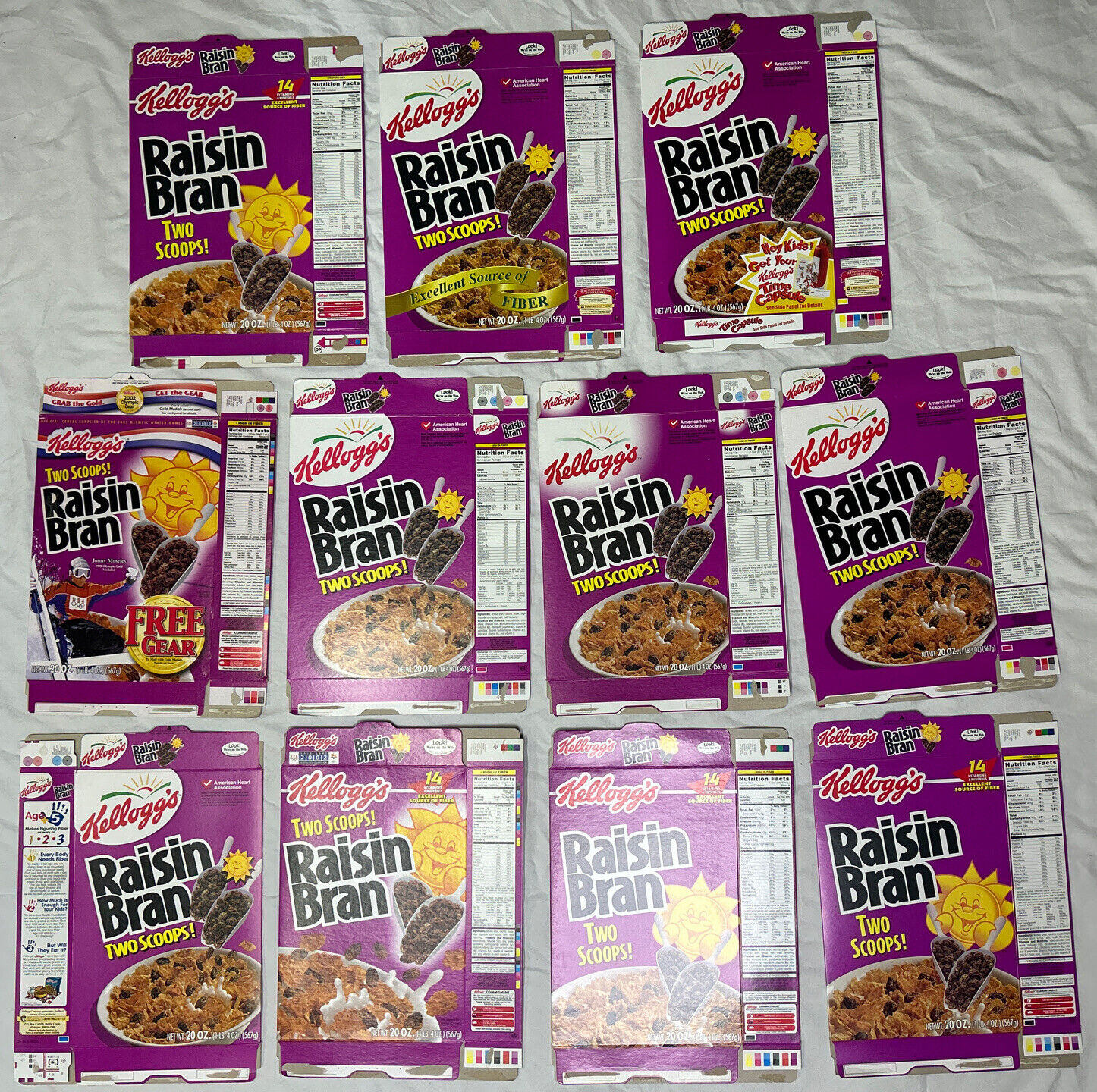 1990\'s-2000\'s Empty Raisin Bran 20OZ Cereal Boxes Lot of 11 SKU U199/228