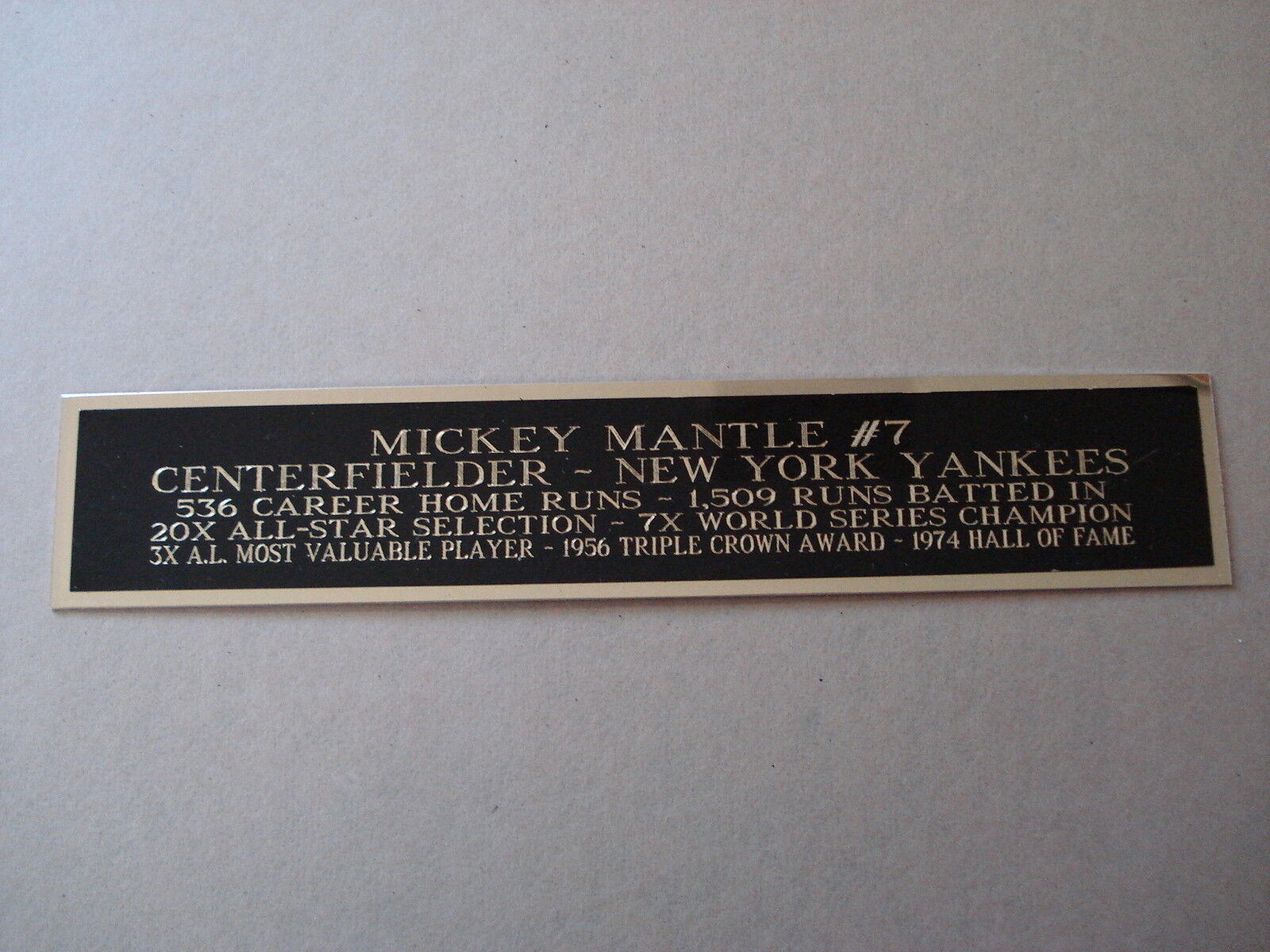 Mickey Mantle Yankees Nameplate For A Baseball Helmet / Cap Display Case 1.5 X 6