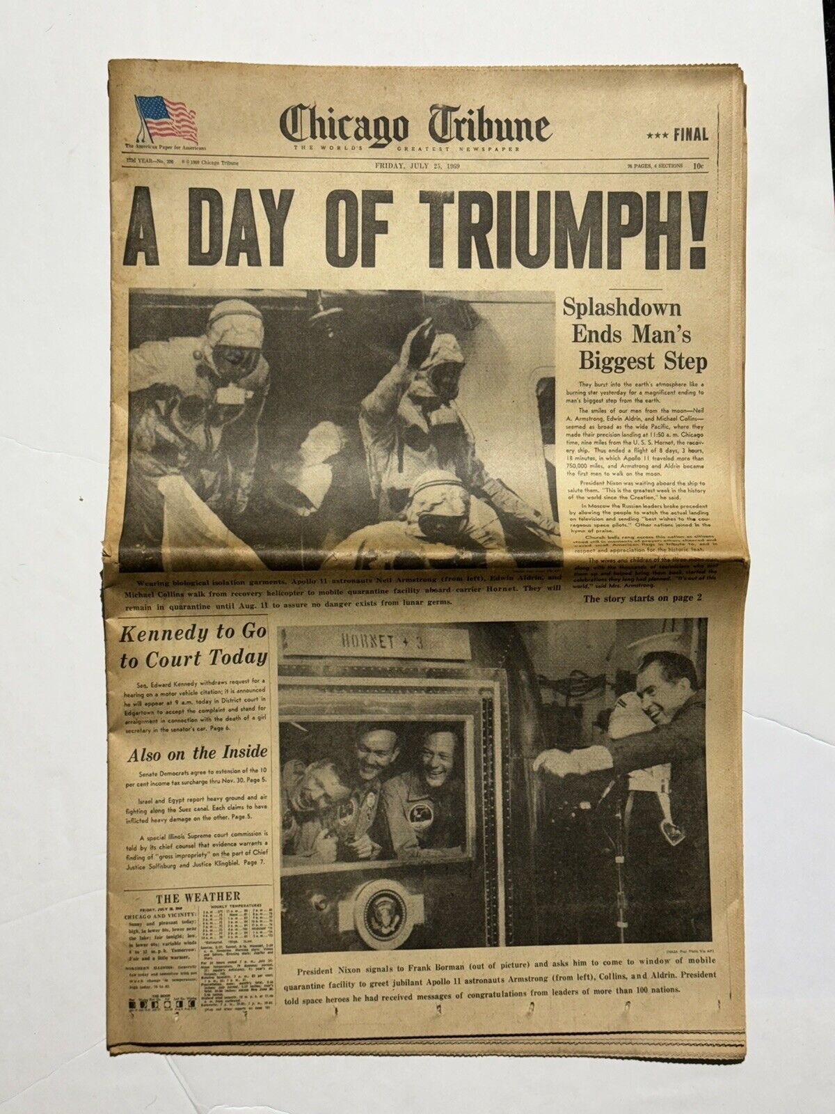Chicago Tribune A DAY OF TRIUMPH Friday, July 25, 1969, ORIGINAL COMPLETE PRINT