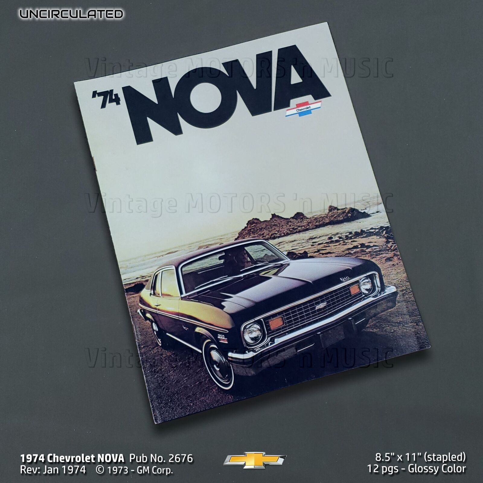UNCIRCULATED 1974 Chevrolet Nova 12 pg Glossy Color Brochure #2676 Rev 1/74