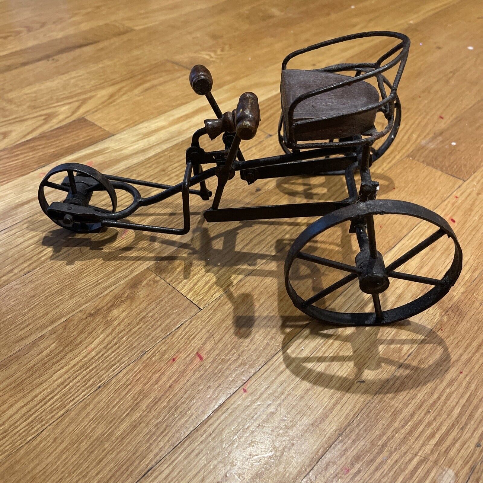 Rare Vintage Metal & Wood Tricycle Bicycle Home Decor, Working Moving Parts