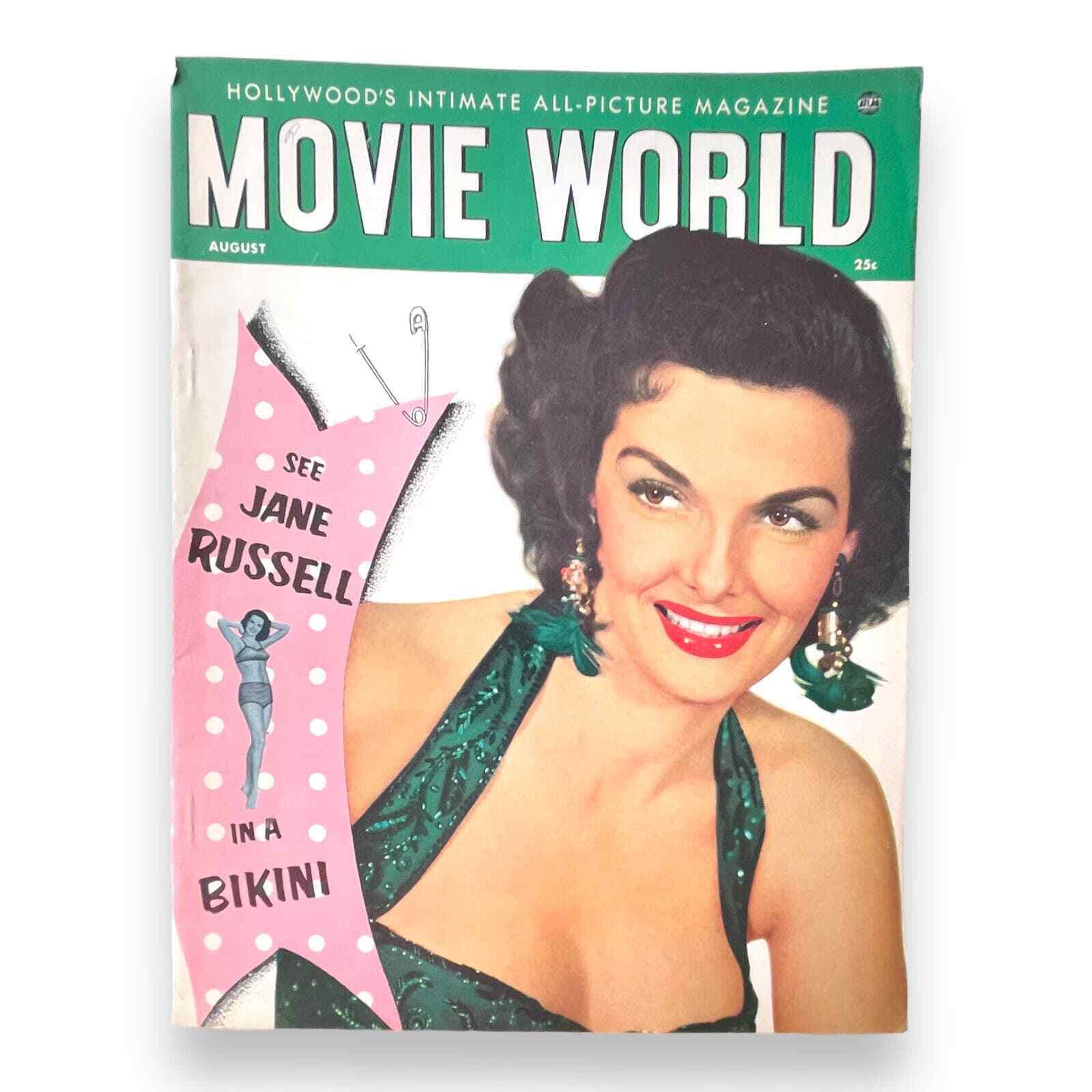 Vintage Pin-Up Jane Russell Swimsuit Cover of Movie World Magazine, August 1954
