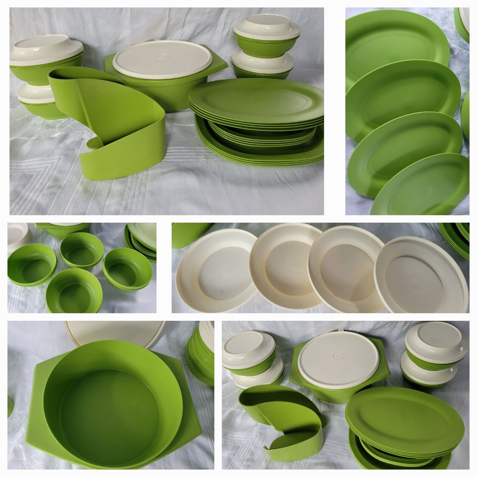 Tupperware Picnic Set Olive Green Container Bowls Plates Napkin Holder **RARE**