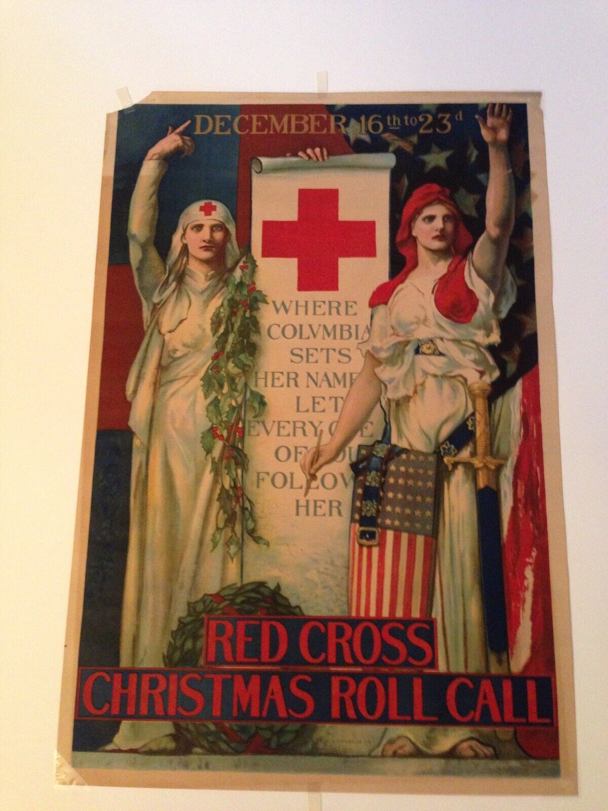 WW1 Orginal 102yrs Old Poster “Red Cross Christmas Roll Call