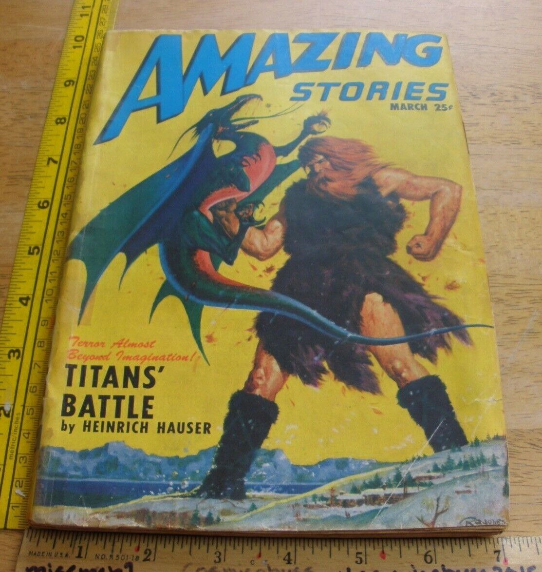 Amazing Stories Mar 1947 pulp magazine Heinrich Hauser Titan\'s Battle R G Jones