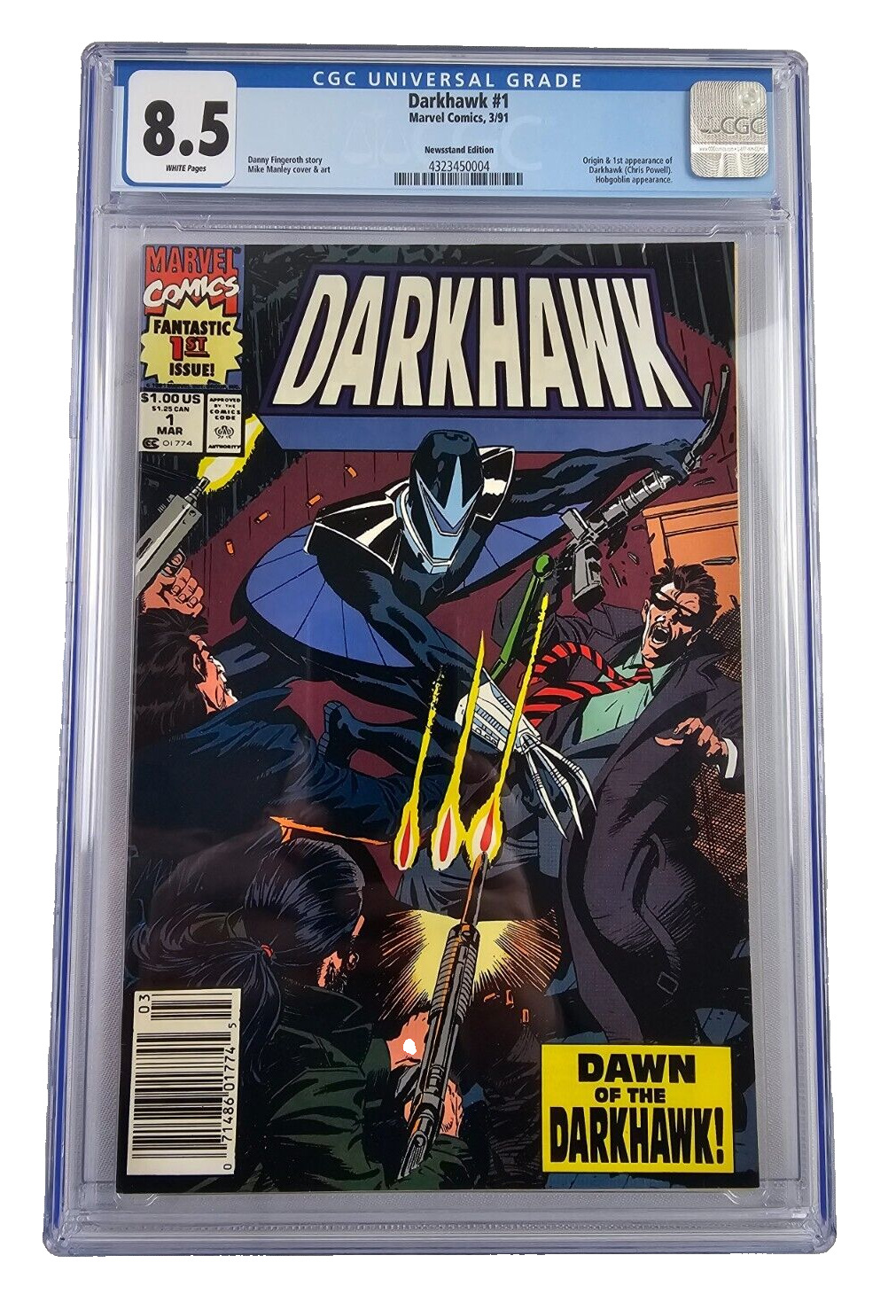 1991 #1 Darkhawk Newsstand Edition CGC 8.5 Origin of Darkhawk and Hobgoblin App