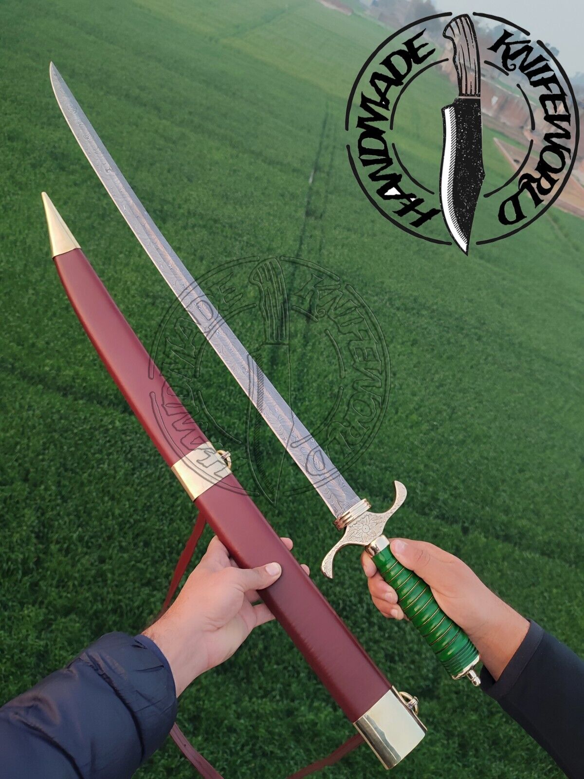 George Washington Replica Sword Handmade Damascus Steel Blade Wooden Scabbard