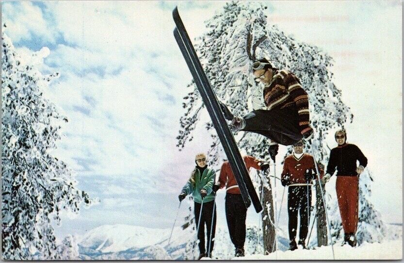 1950s BIG BEAR LAKE California Postcard SKI ACTION AT SNOW SUMMIT Skiing Unused