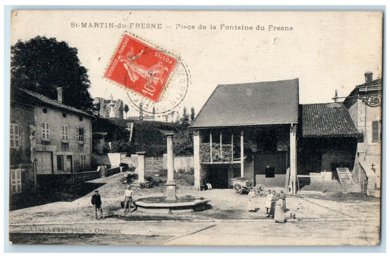 1922 Fountain Square St. Martin Du Frene Ain France Posted Antique Postcard