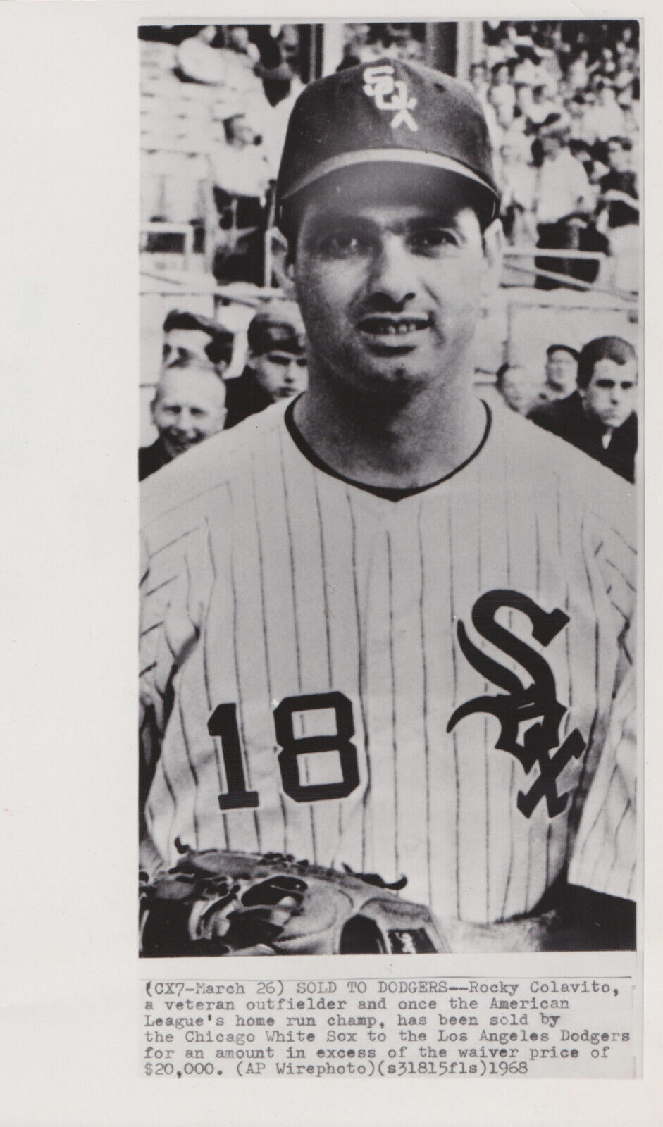1968 Press Photo Chicago White Sox Baseball Player Rocky Colavito