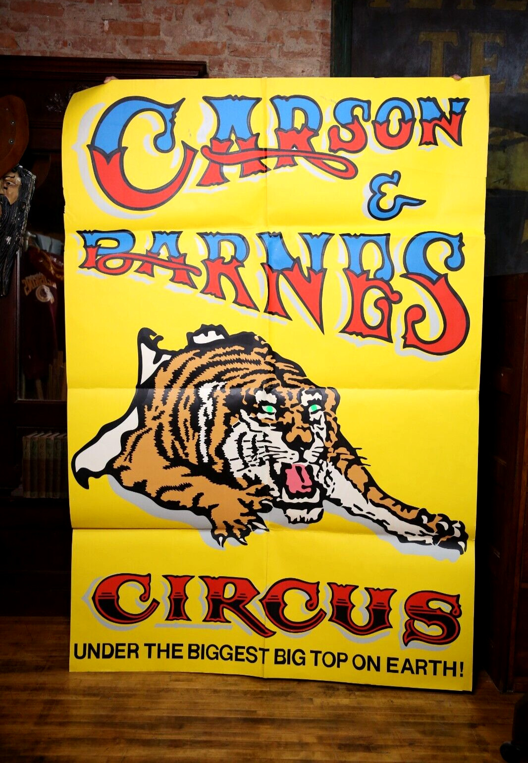 Vintage Carson Barnes Circus Poster Sign Banner Tiger Amusement Park Carnival
