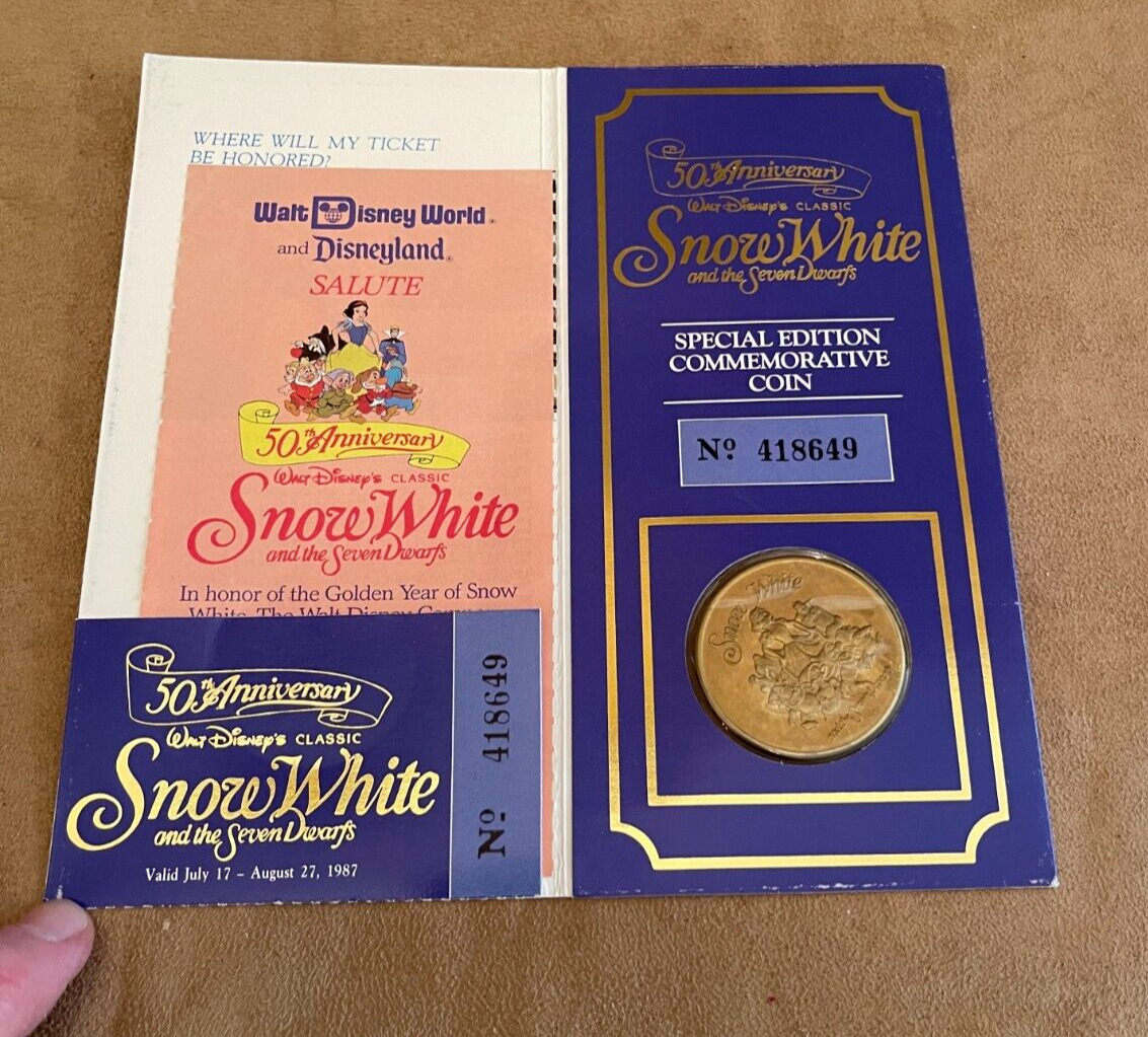 Sears 1987 Disney 50th Anniversary Snow White Commemorative Passport Ticket Coin