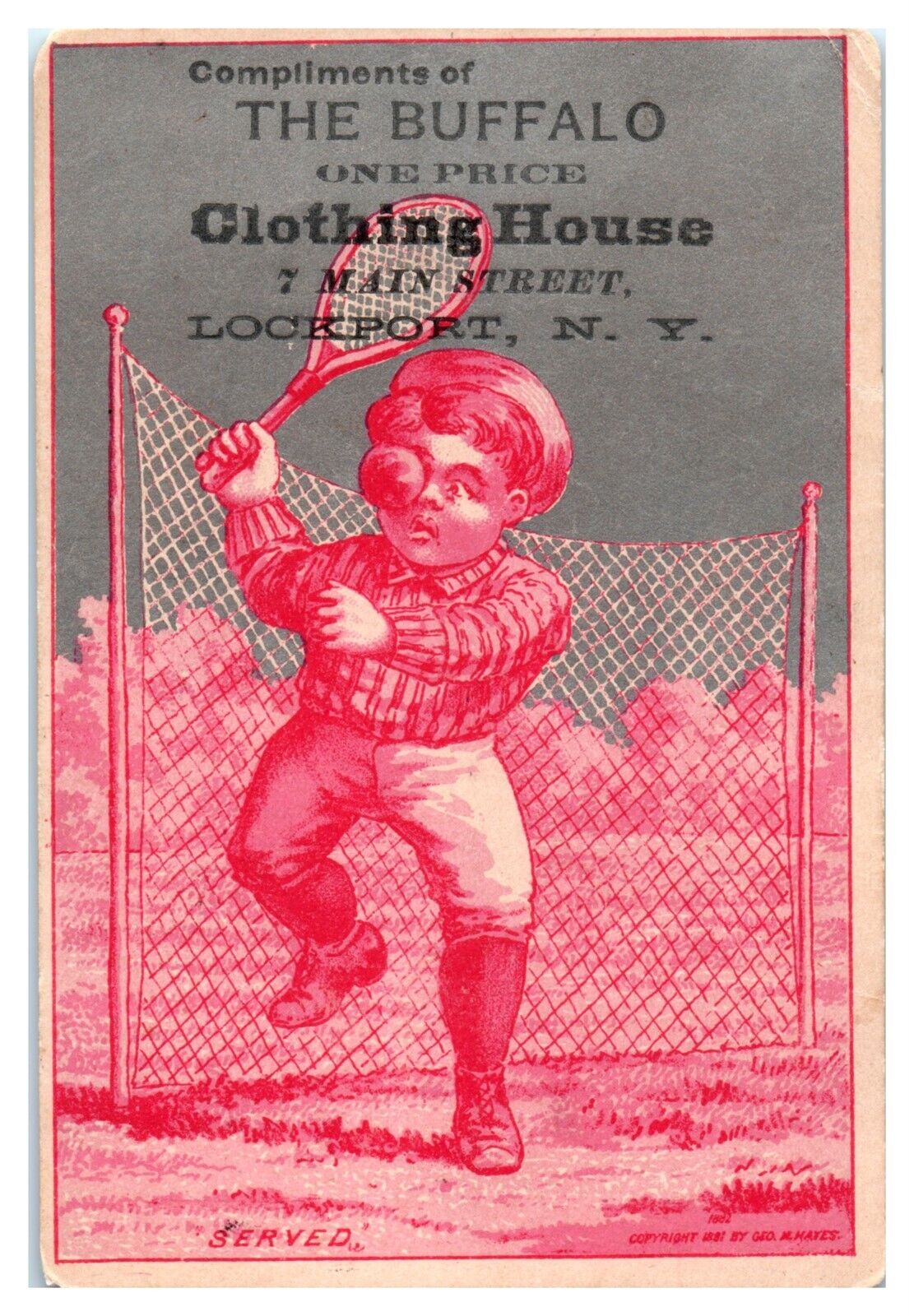 Buffalo One Price Clothing House Tennis Accident Lockport, NY Trade Card A1