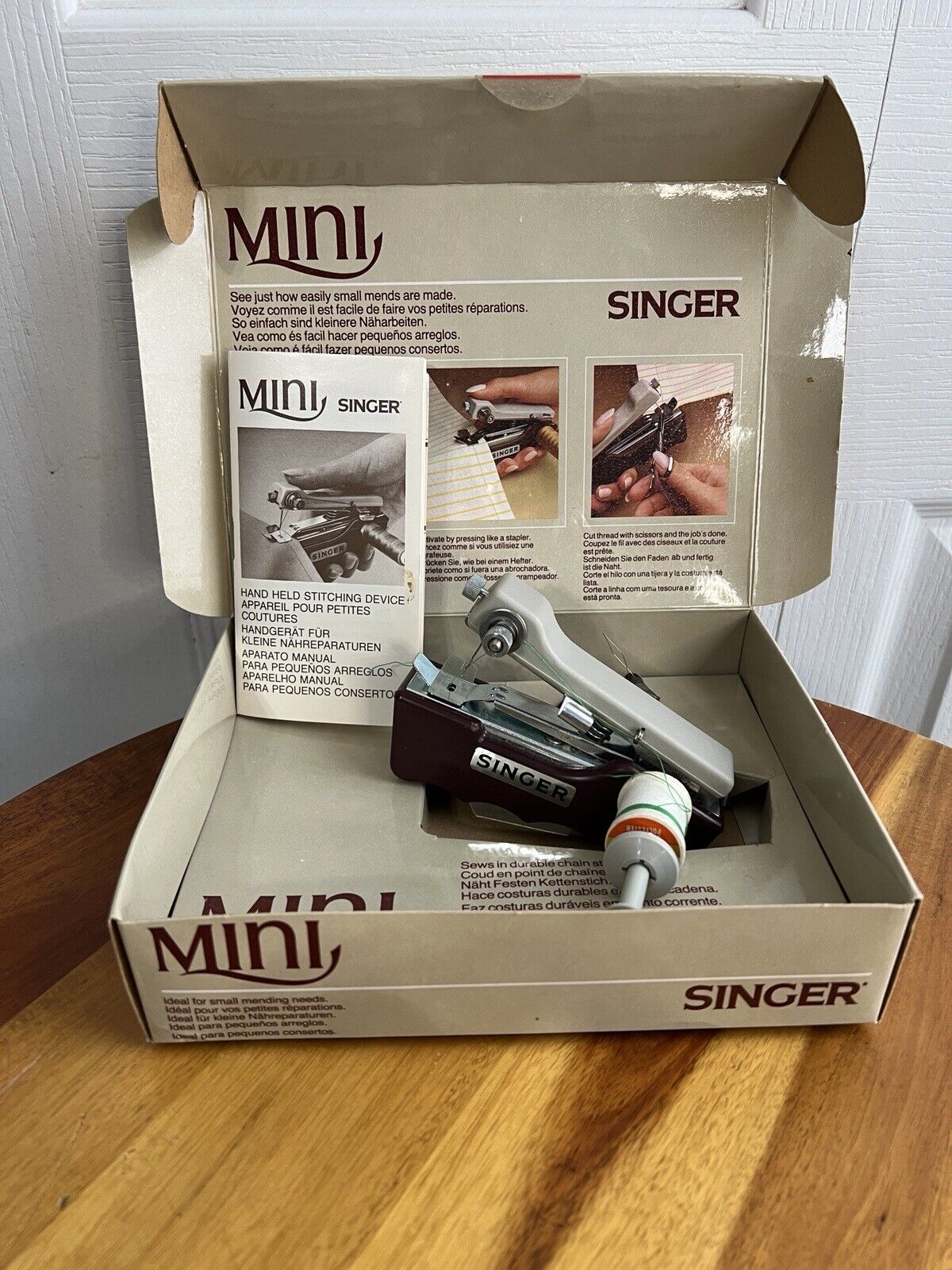Mini Hand Held Stitching Singer Portable Manual Sewing Machine Vintage In Box