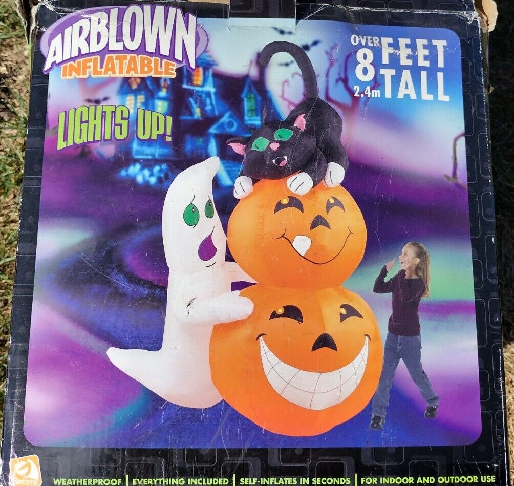 Gemmy Scared Cat Ghost Pumpkin Halloween 8ft Airblown Inflatable Rare 2005