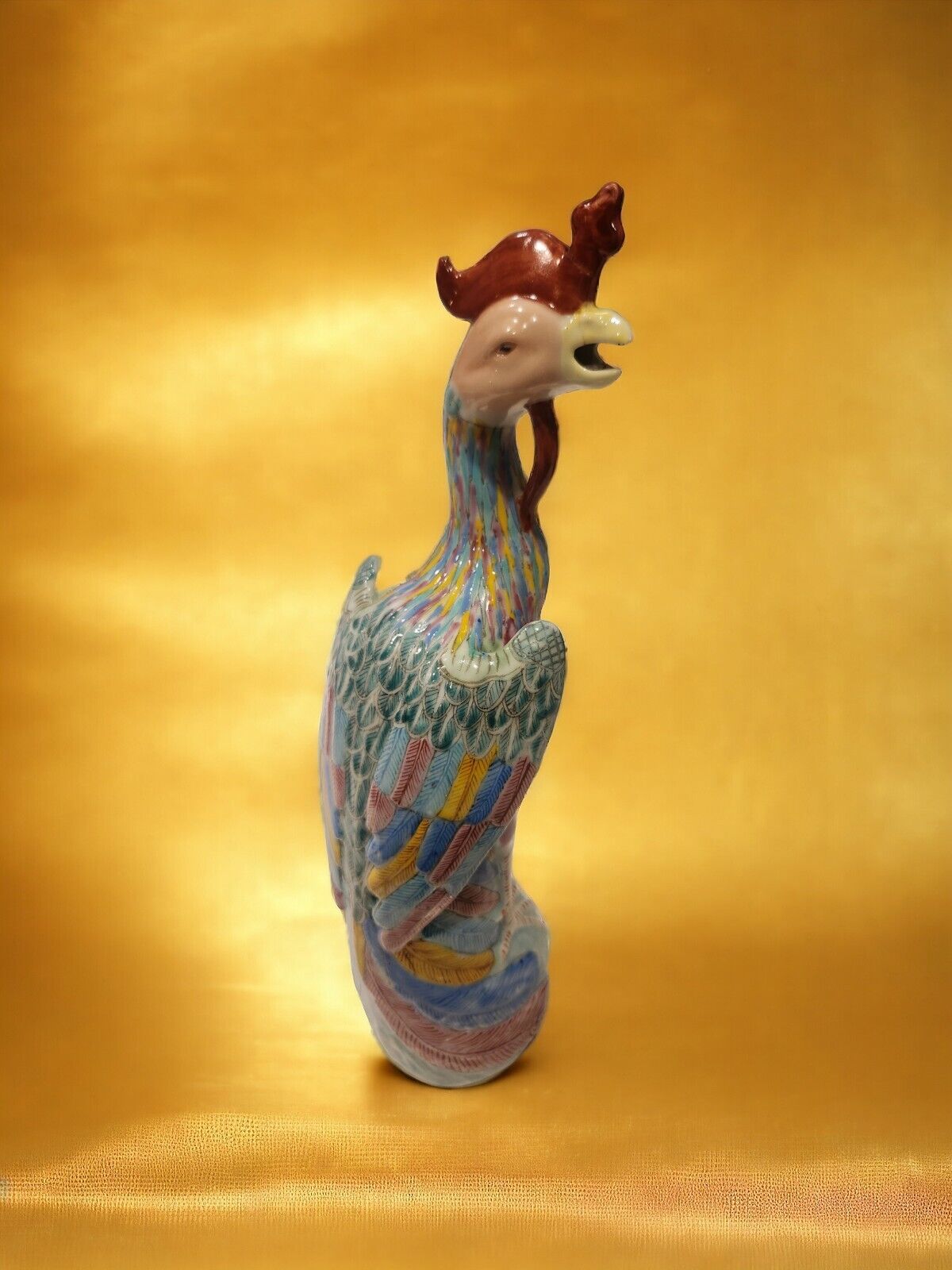 1930\'s Chinese Famille Rose Porcelain Phoenix Bird Figurine Marked 14.4\