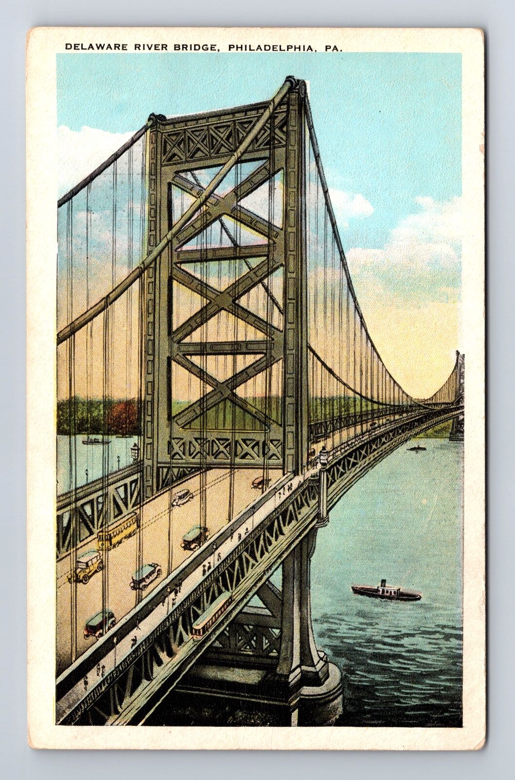 Philadelphia PA-Pennsylvania, Delaware River Bridge, Antique, Vintage Postcard