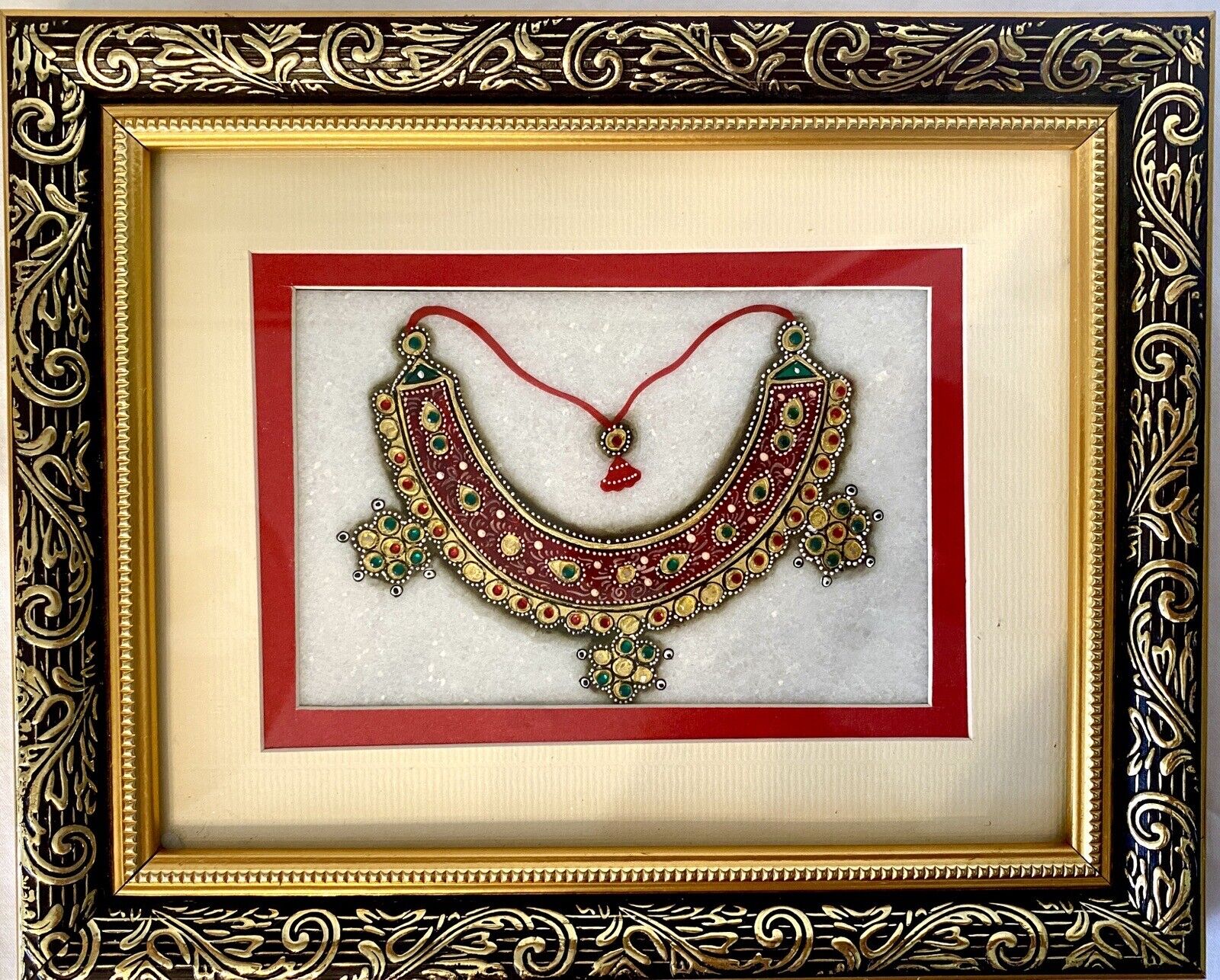 Meenakari Embossed 3D Art On Marble Framed Ethnic Indian Necklace Art Hand Made