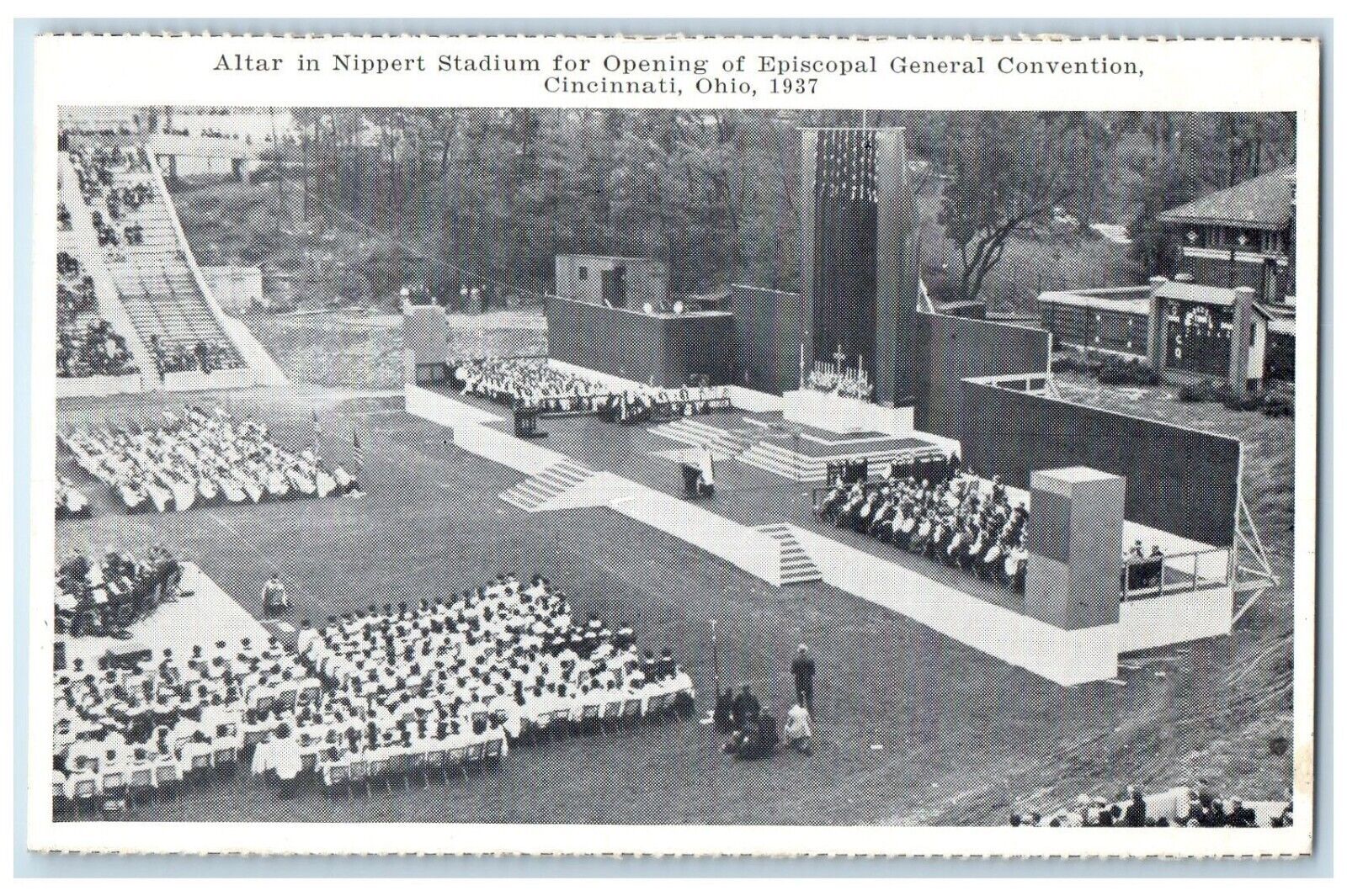 1937 Altar Nippert Stadium Opening Episcopal Convention Cincinnati Ohio Postcard