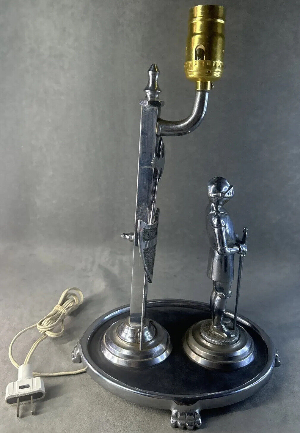Vintage Knight And Halberd Armament Cast Aluminum Metal 15”x9” Lamp Working