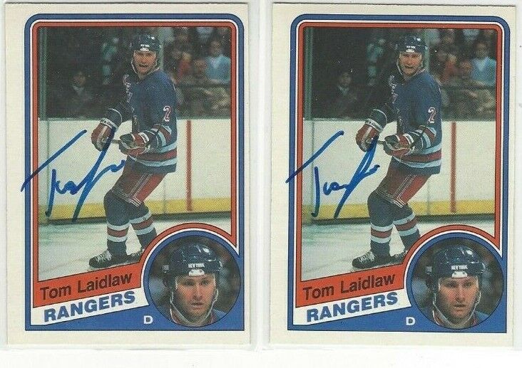  1984-85 O-Pee-Chee #144 Tom Laidlaw Signed Hockey Card New York Rangers