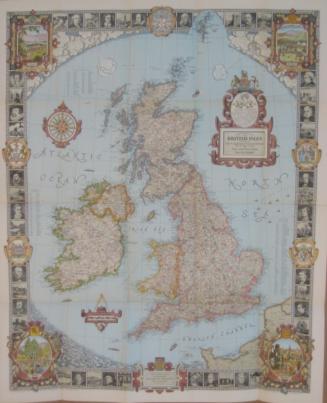 1937 King George VI Coronation Map BRITISH ISLES IRISH FREE STATE England Wales