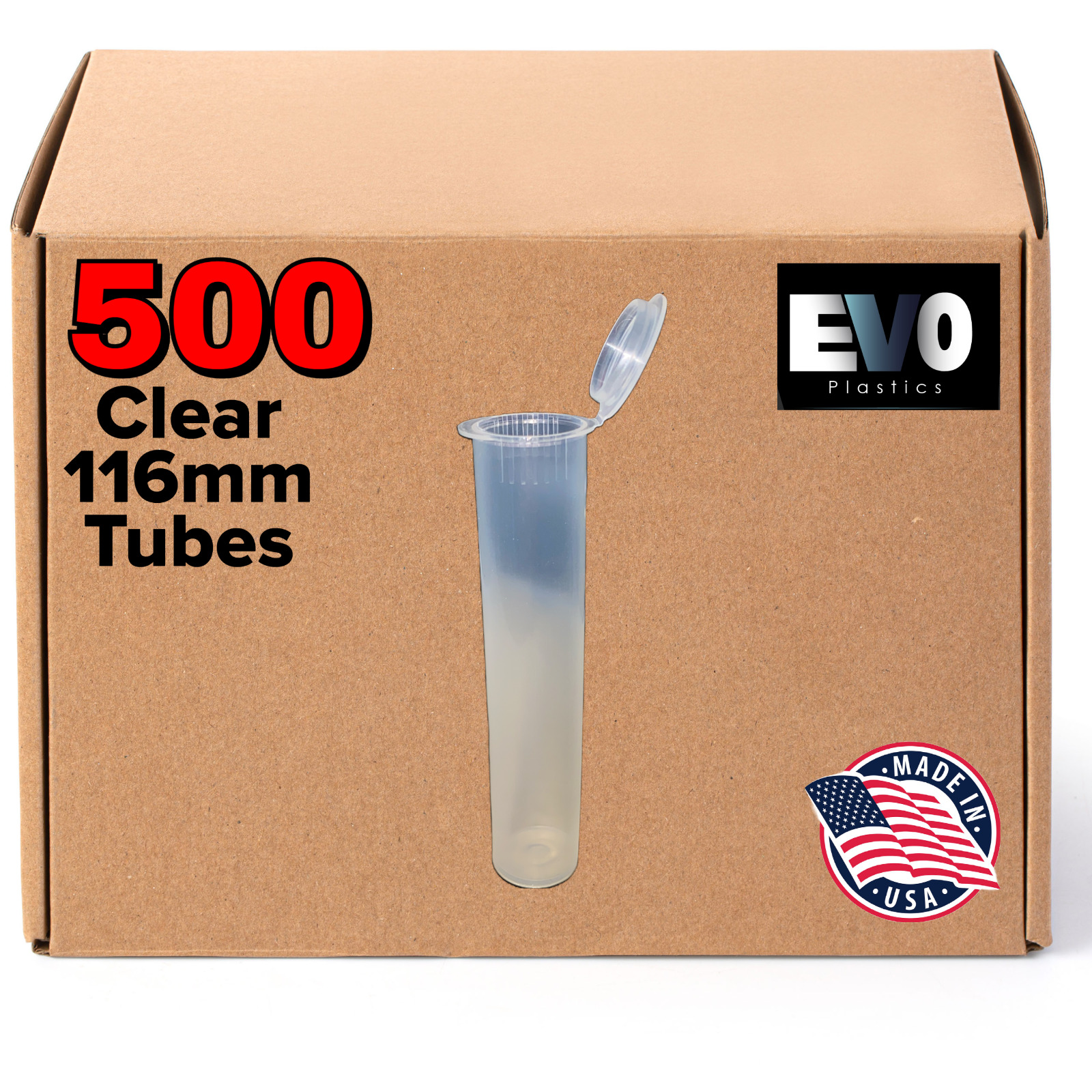 116MM Pre-Roll Tubes | Clear | Container for King Size - 500 Box