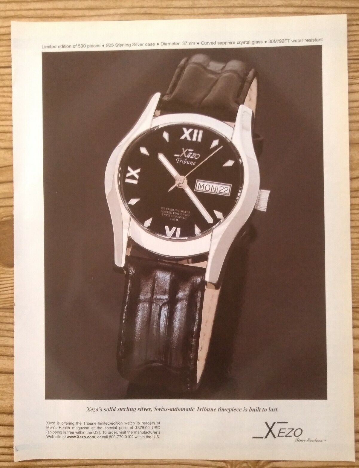 2007 Xezo Tribune Sterling Silver Watch Art Photo Vintage Magazine Print Ad 