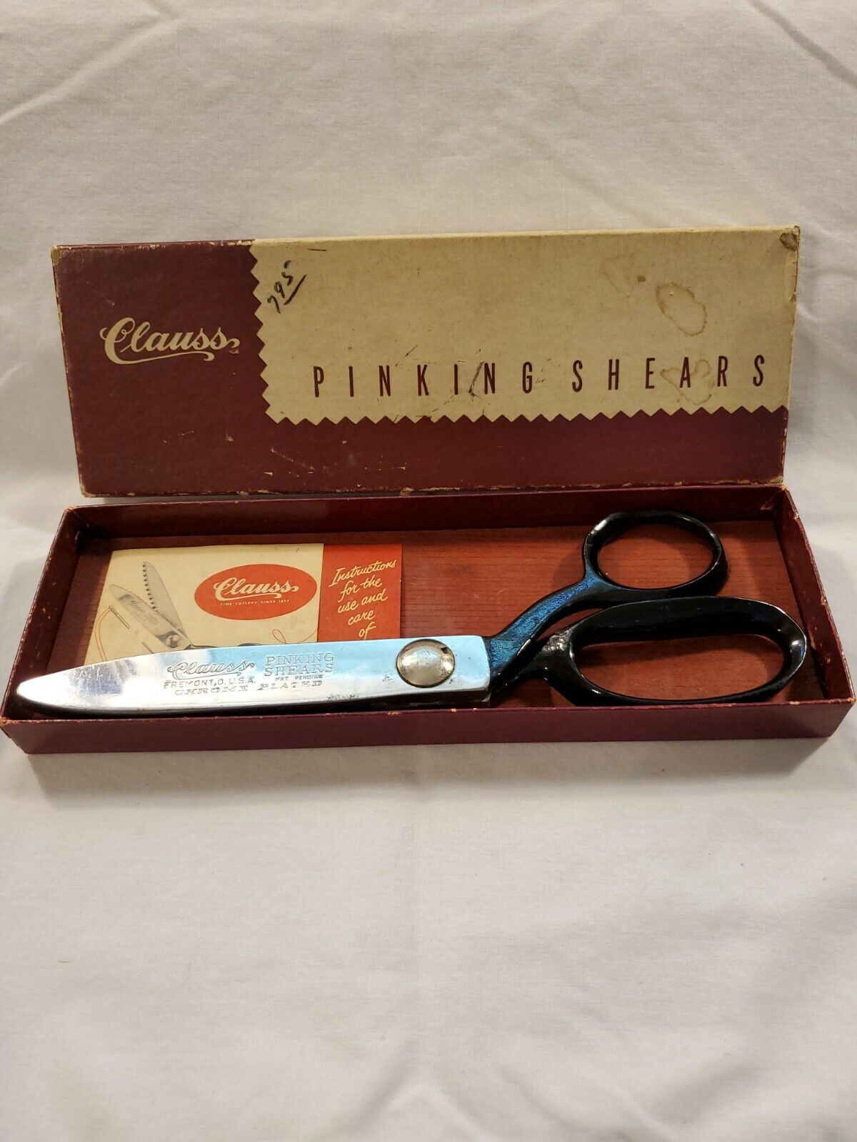 VTG Chrome Plated Henkel Clauss Pinking Shears Scissors Model #1,  8 7/8” W/ Box