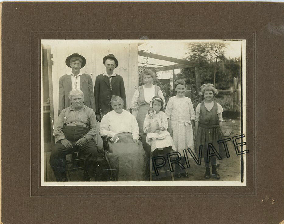 Antique Photo - Family of 8 - Little Girl Holding a Doll - ROSEBERRY Family