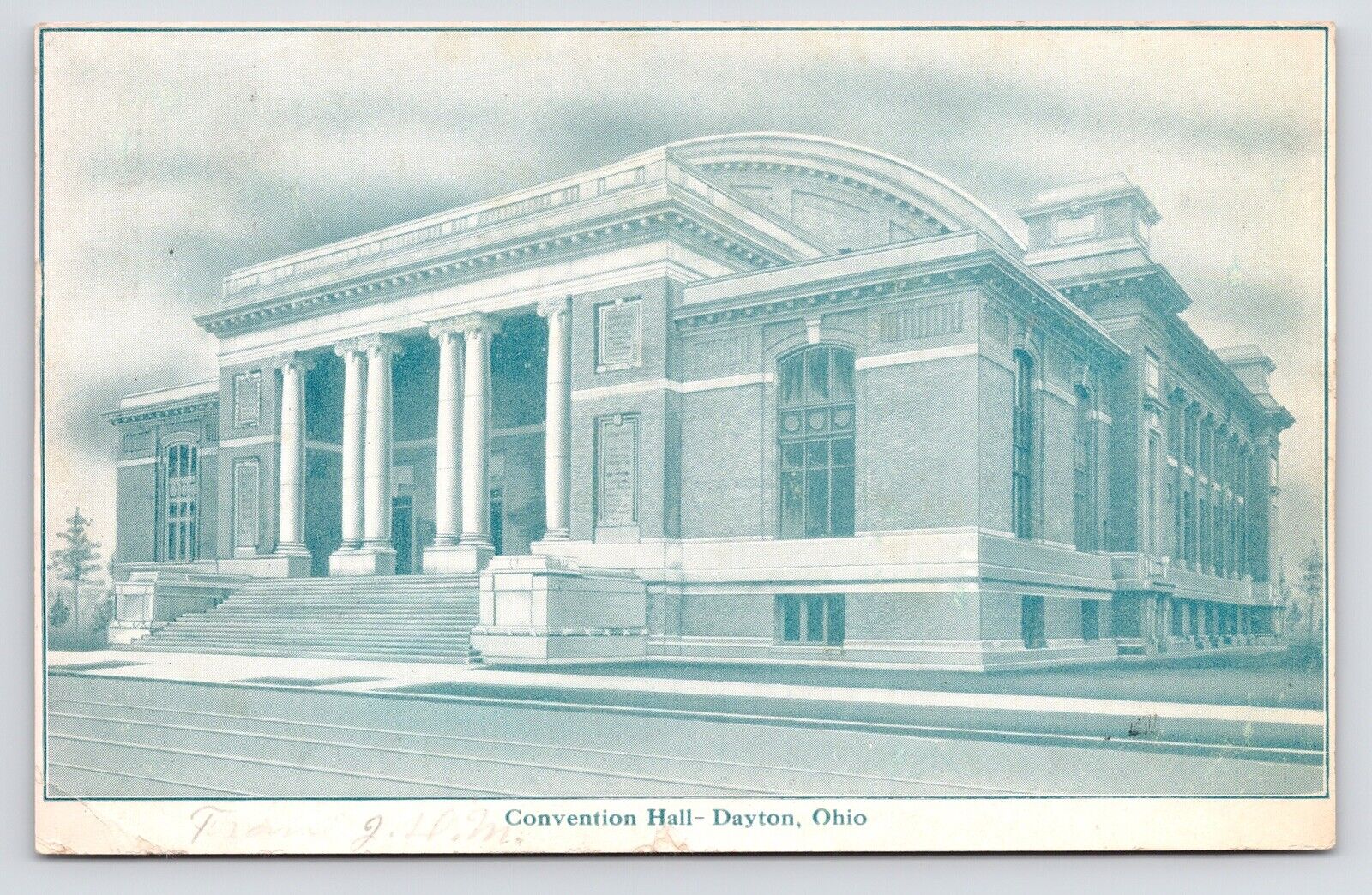 c1910s East First & St. Clair~Memorial Hall~Convention Hall Dayton OH~Postcard