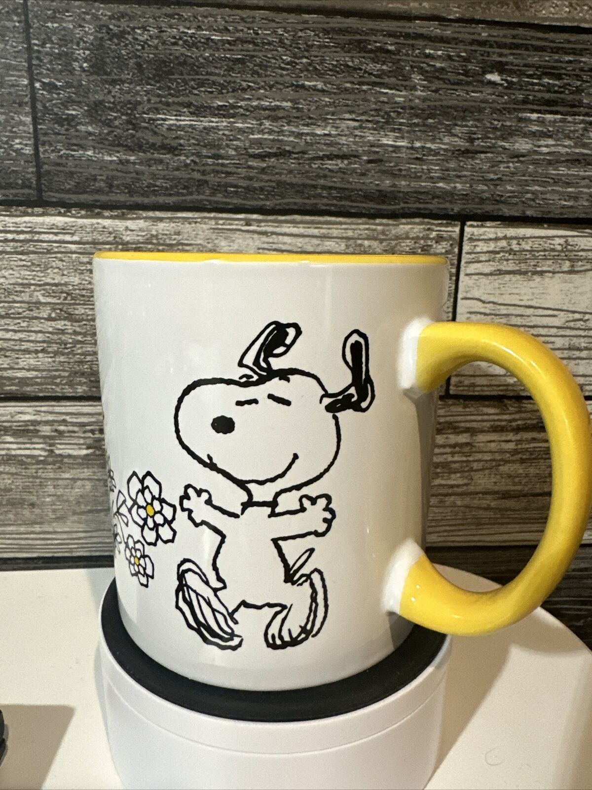 Peanuts Snoopy Woodstock Floral White & Yellow Coffee Mug