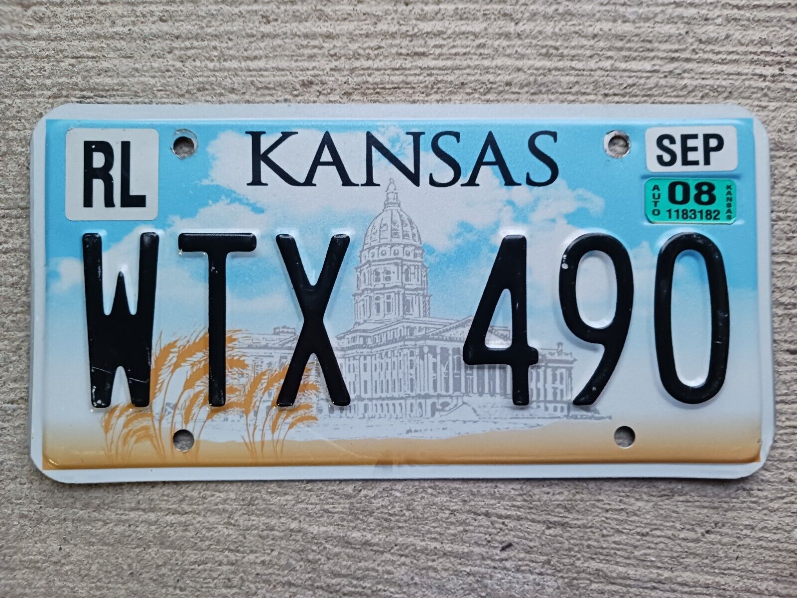 2008 Kansas License Plate WTX 490