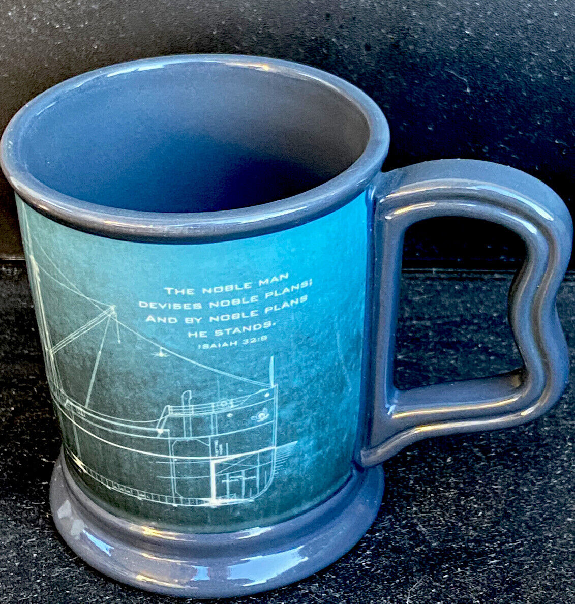 Nice Unique Blue Bible Verse SHIP Nautical Coffee Mug RARE Noble Man ISIAH 32:8