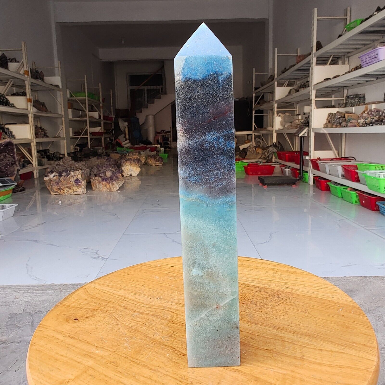 705g Trolleite Crystal Tower Point Obelisk Natural Rare Blue Quartz Healing