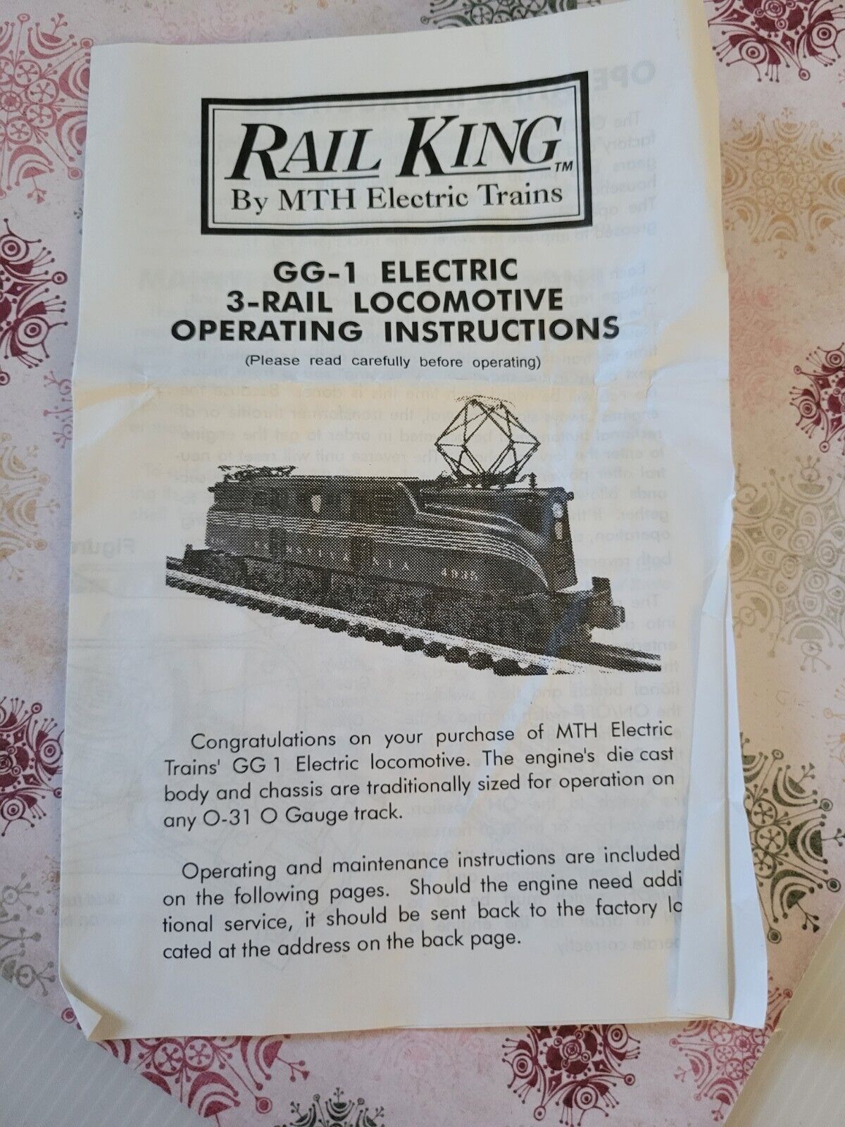 Rail King GG-1 Electric 3 Rail Locomotive Operating Instructions Only