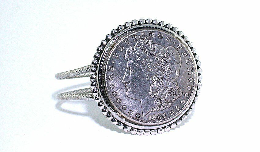 Vintage 1884 Morgan Silver Dollar Seven Inch Silver Color Bracelet EBS7127