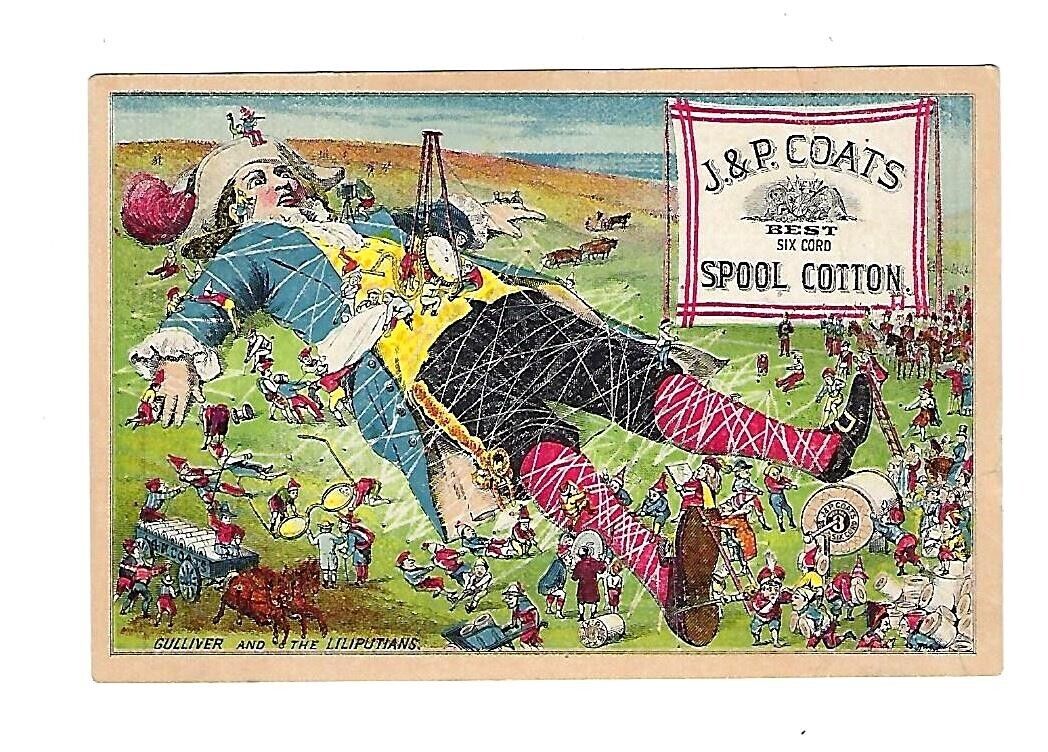 c1890 Victorian Trade Card J.&P. Coats Spoon Cotton, Gulliver & Liliputians