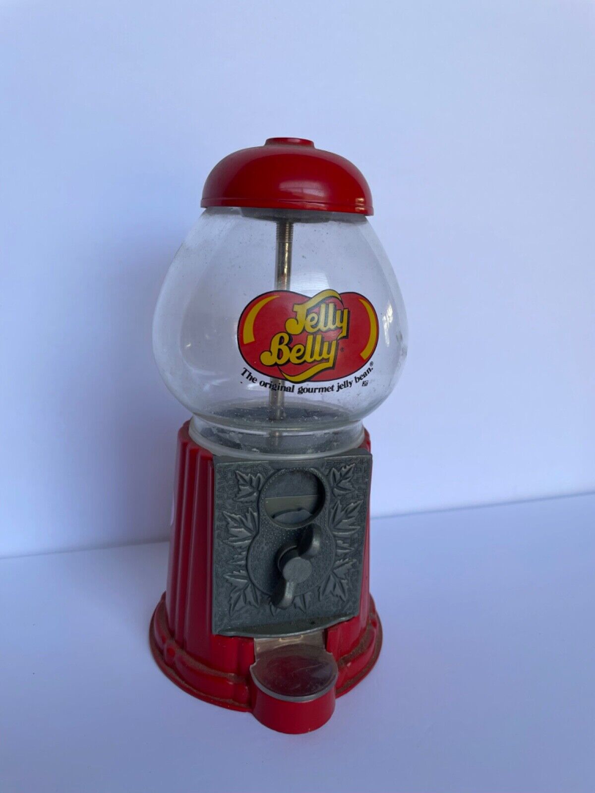 JELLY BELLY MINI BEAN MACHINE CANDY DISPENSER BANK DIE CAST METAL GUMBALL GLASS