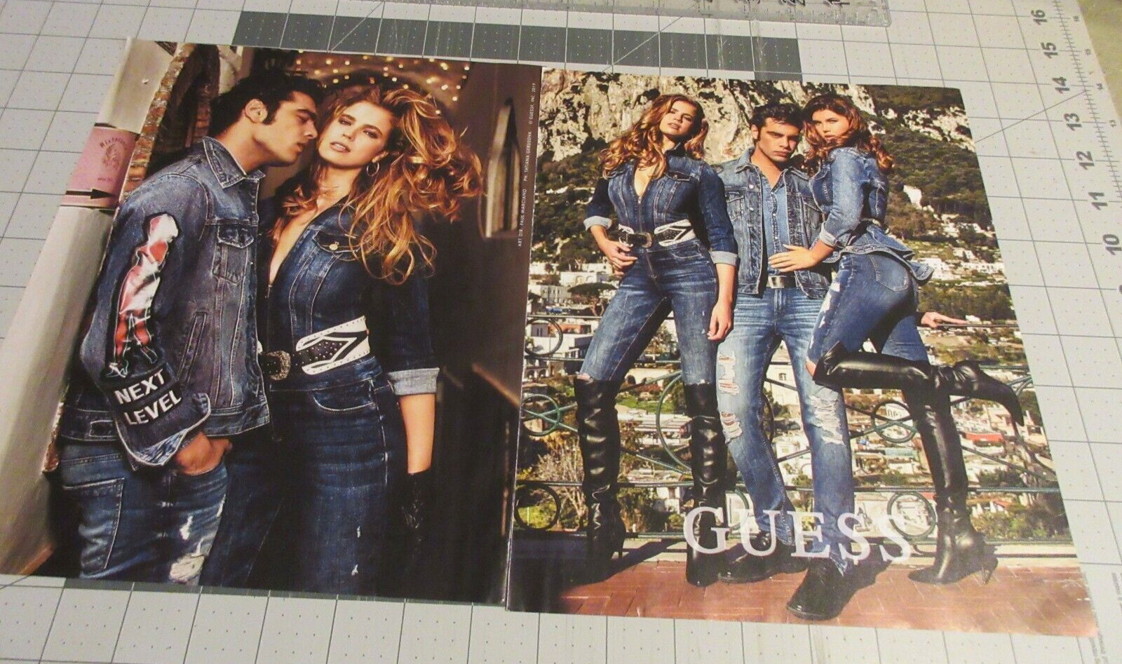 2019 Guess Jeans 2 Page Print Ad Sexy Women Tatiana Gerusova, Vintage Print Ad
