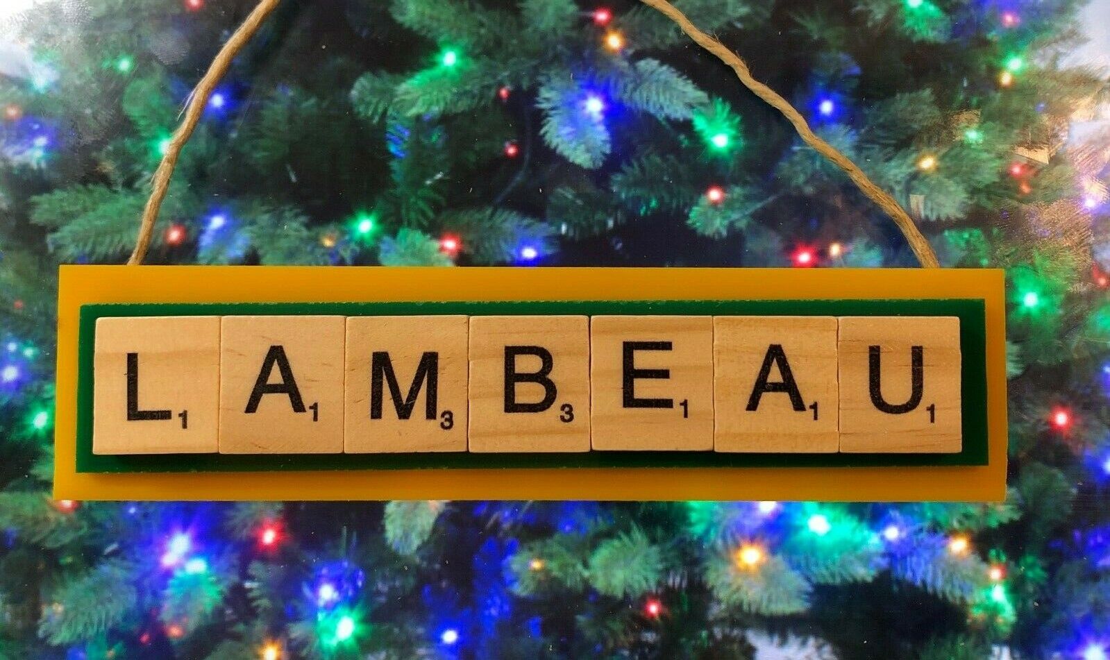 Lambeau Field Green Bay Packers Frozen Tundra Christmas Ornament Scrabble Tiles