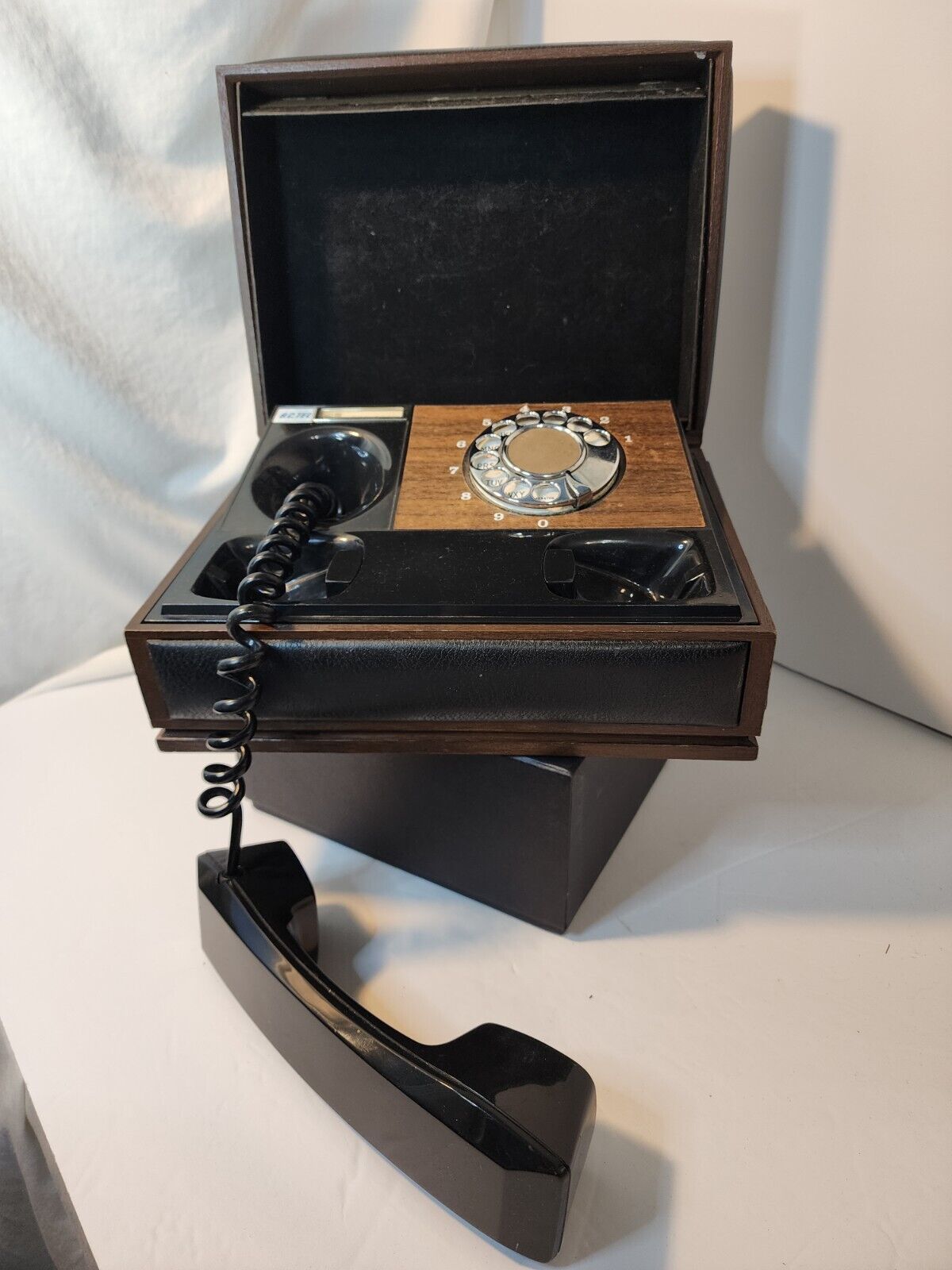 Vintage 60s 70s 80s Desk Executive Ac Delco Rotary Phone Velvet Wood Box BC Tel 