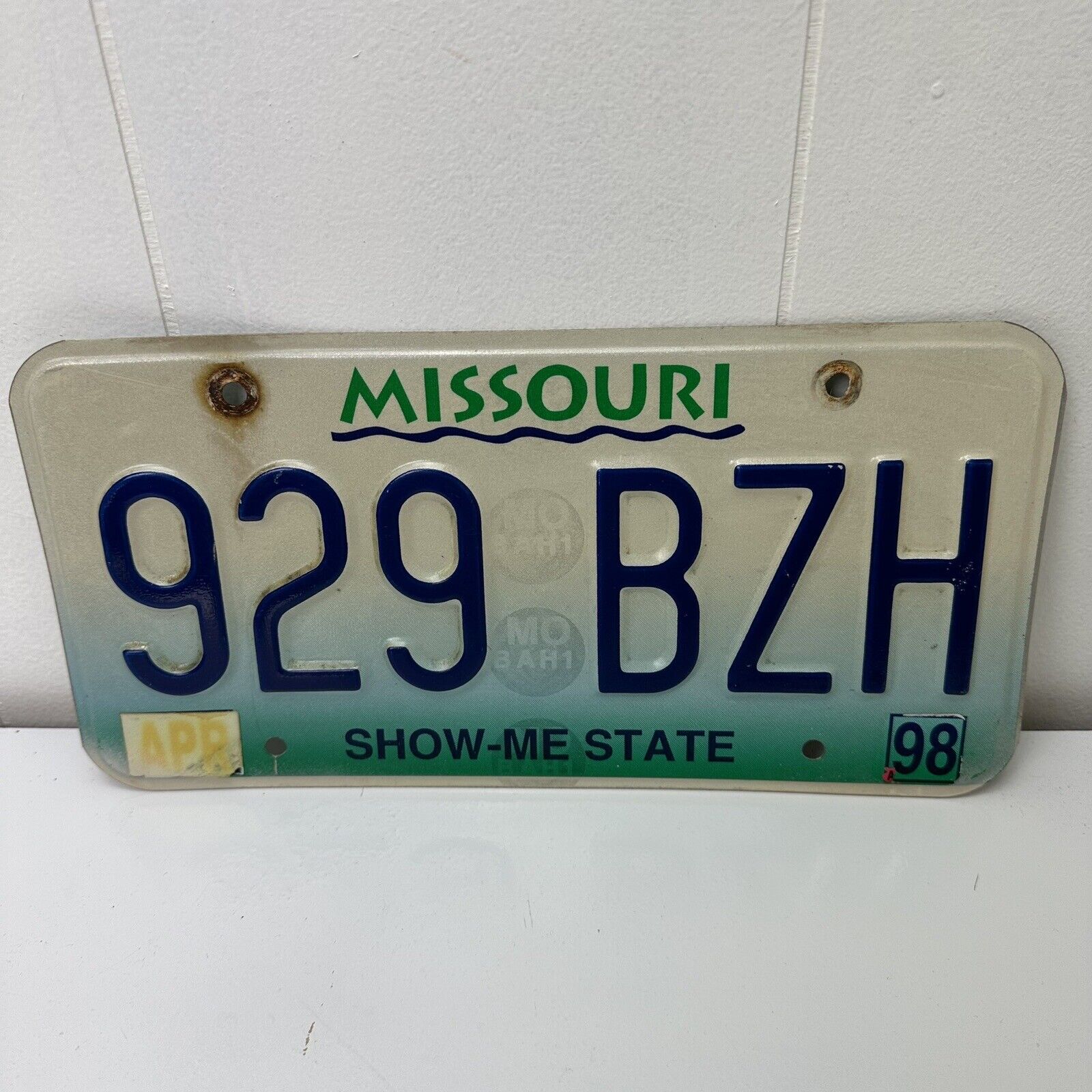 Vintage MISSOURI License Plate 929 BZH Show Me State 1998 90s