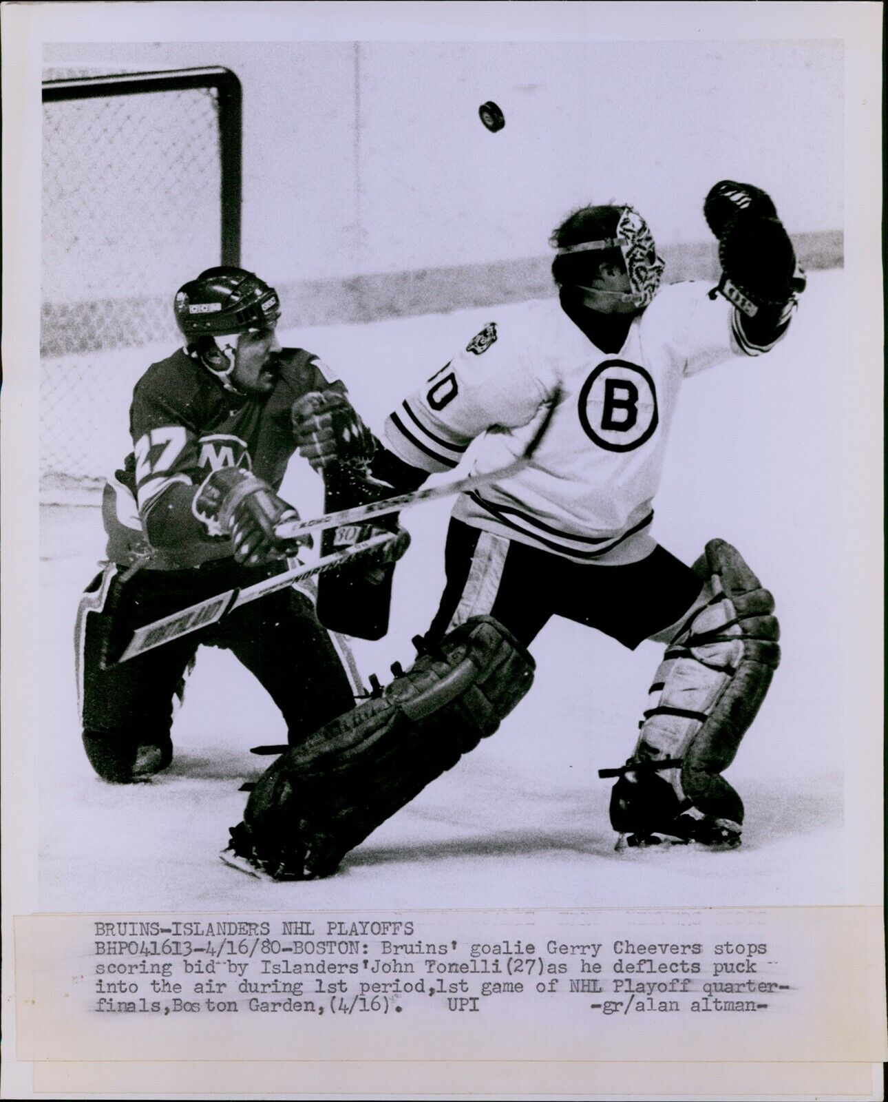 LG776 1980 Original Alan Altman Photo GERRY CHEEVERS Boston Bruins JOHN TONELLI