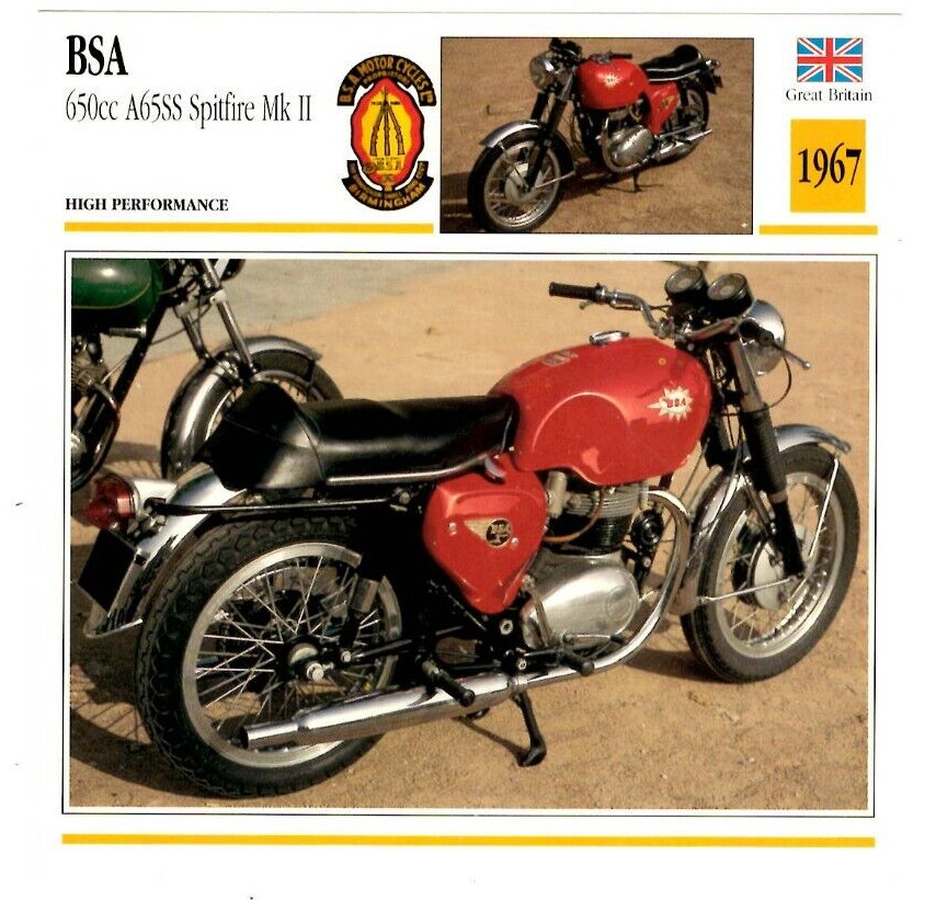 BSA 650cc A65SS Spitfire Mk II 1967 Edito Service Atlas Motorcycle Card